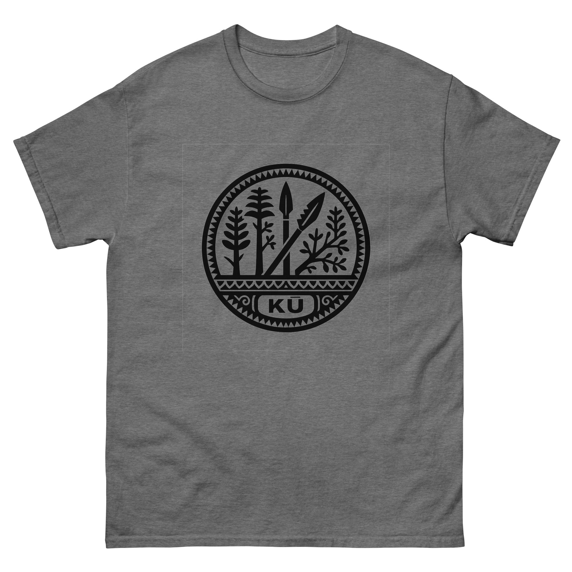 Ku Hawaiian God T-Shirt | Native Hawaiian War Culture Tee Hawaiian t-shirt design on a Graphite Heather unisex tee