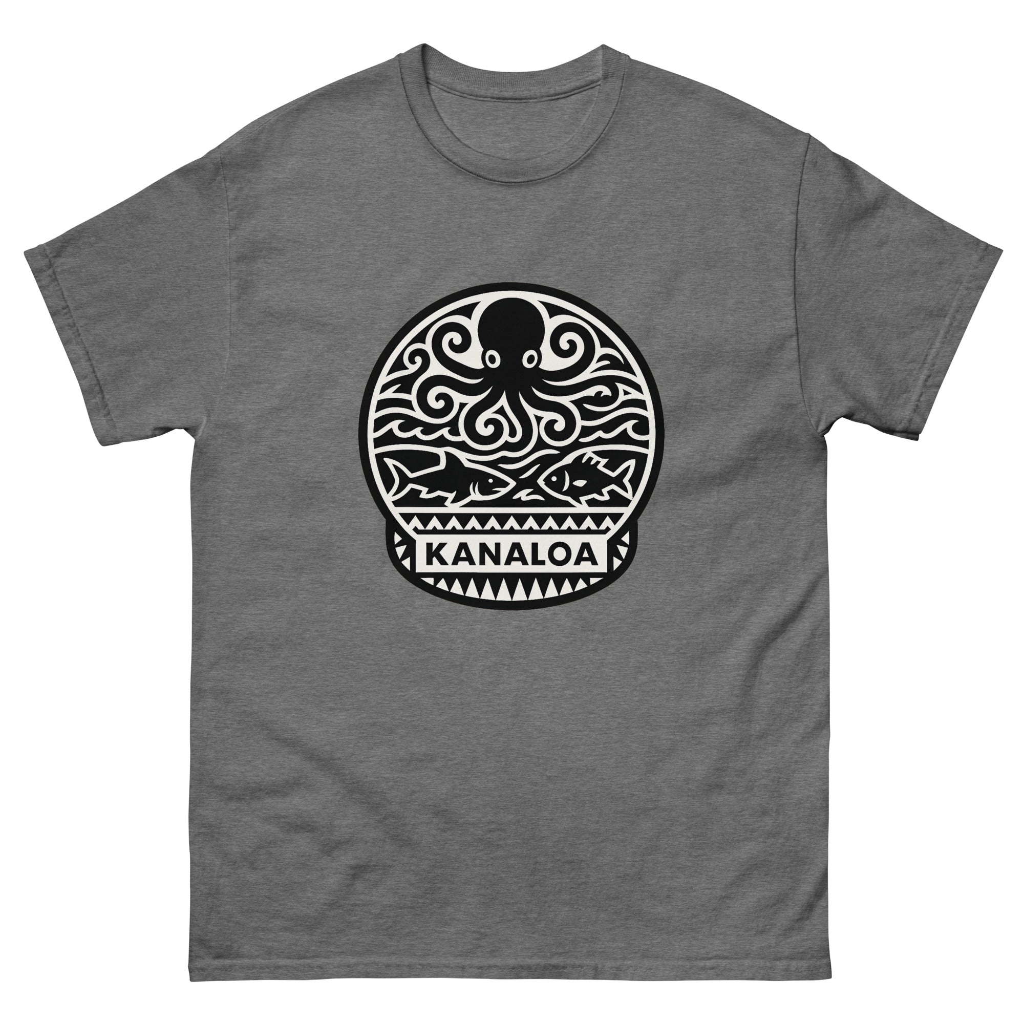 Kanaloa Hawaiian God T-Shirt Hawaiian t-shirt design on a Graphite Heather unisex tee