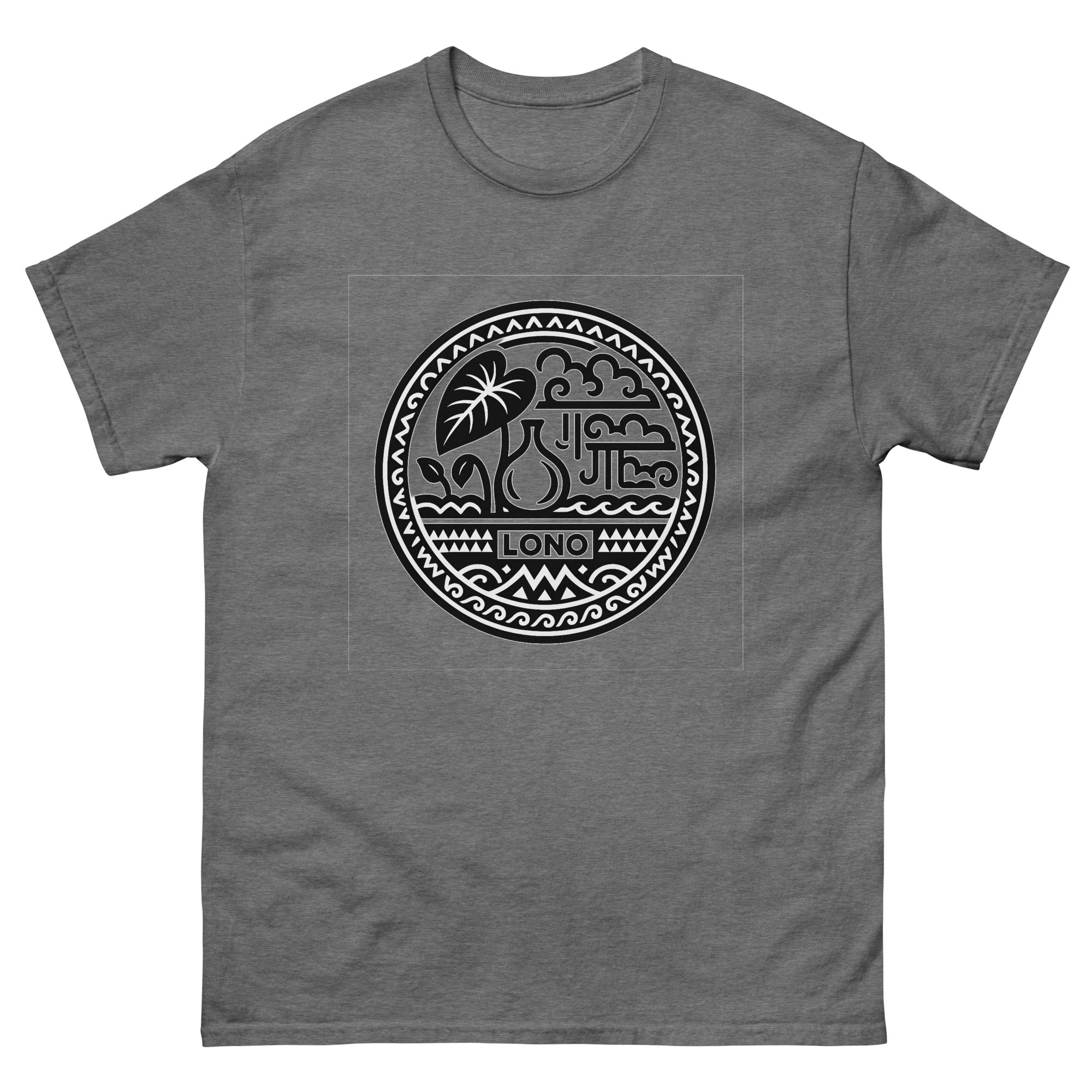 Lono Hawaiian God T-Shirt | Native Hawaiian Culture Tee Hawaiian t-shirt design on a Graphite Heather unisex tee