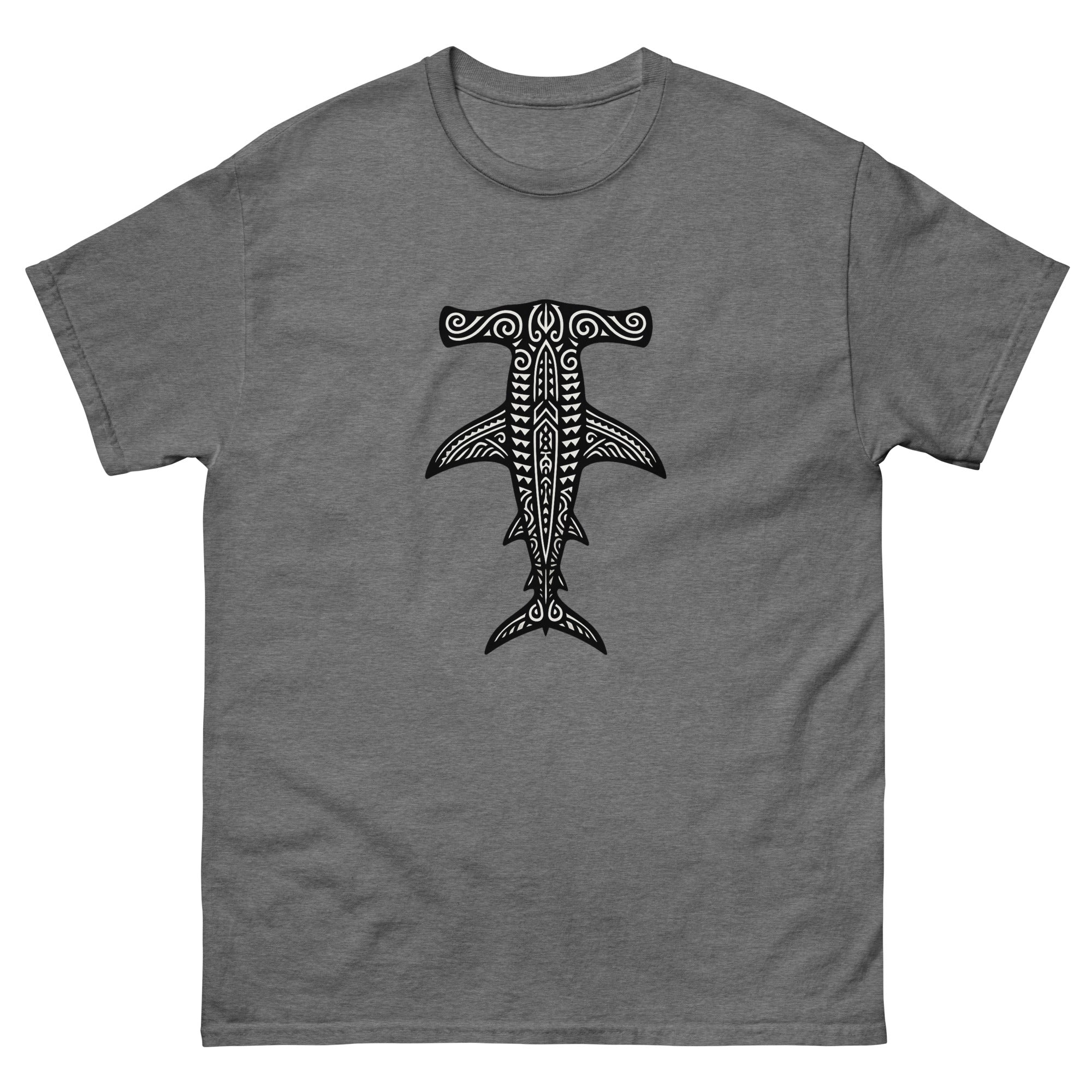 Mano Kihikihi Hammerhead Hawaiian T-Shirt Hawaiian t-shirt design on a Graphite Heather unisex tee