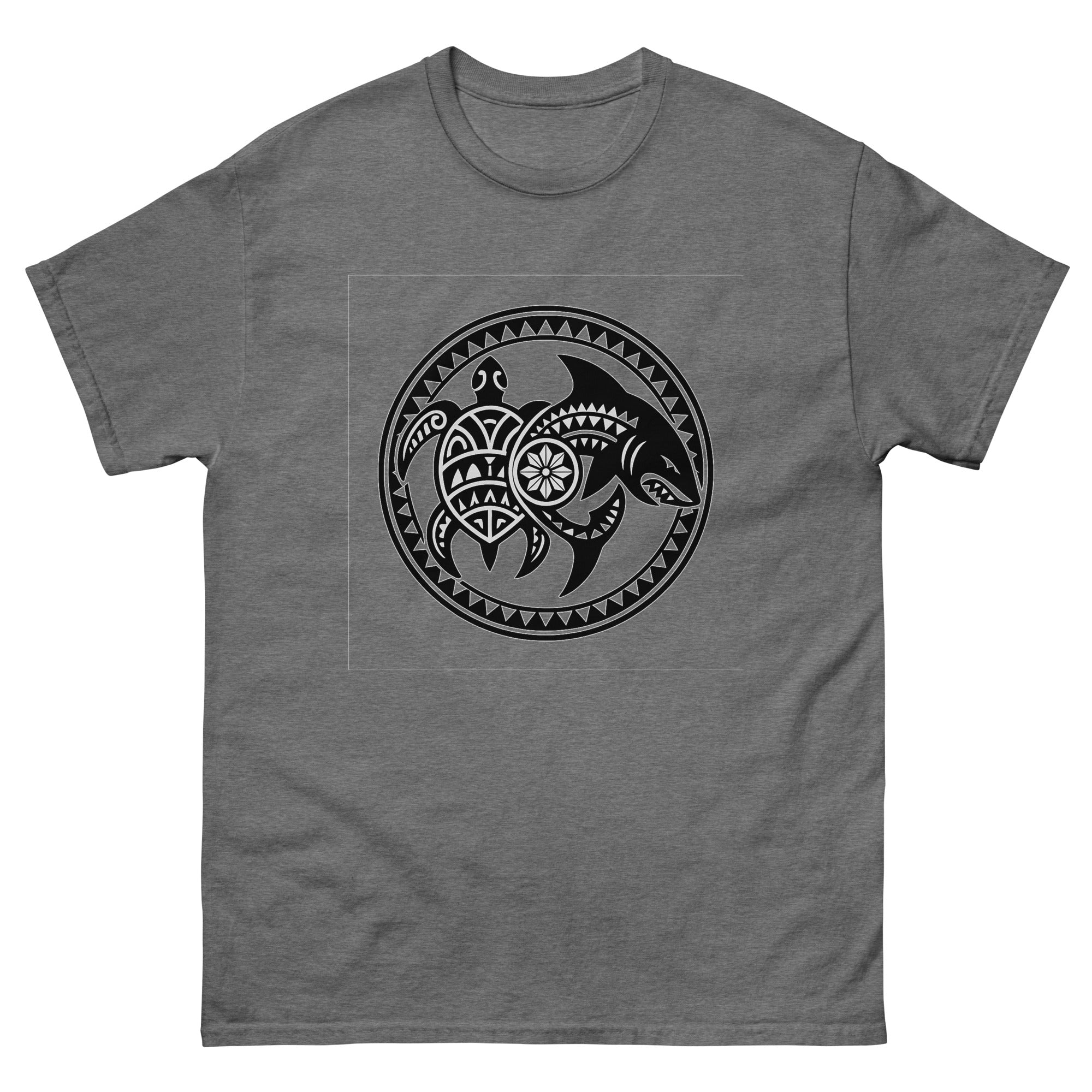 Honu Mano Twin Hawaiian T-Shirt Hawaiian t-shirt design on a Graphite Heather unisex tee