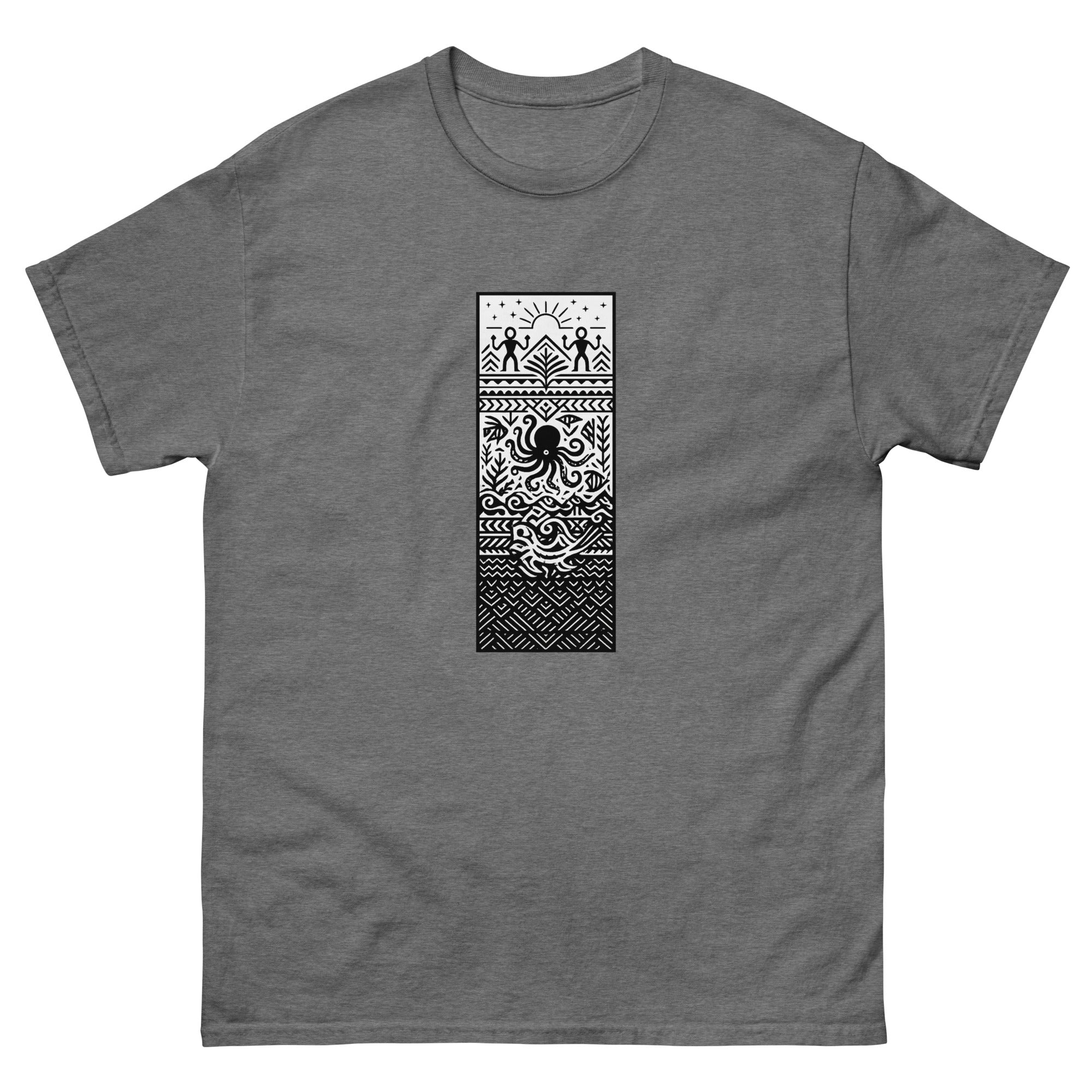 Kumulipo Panel Hawaiian t-shirt design on a Graphite Heather unisex tee