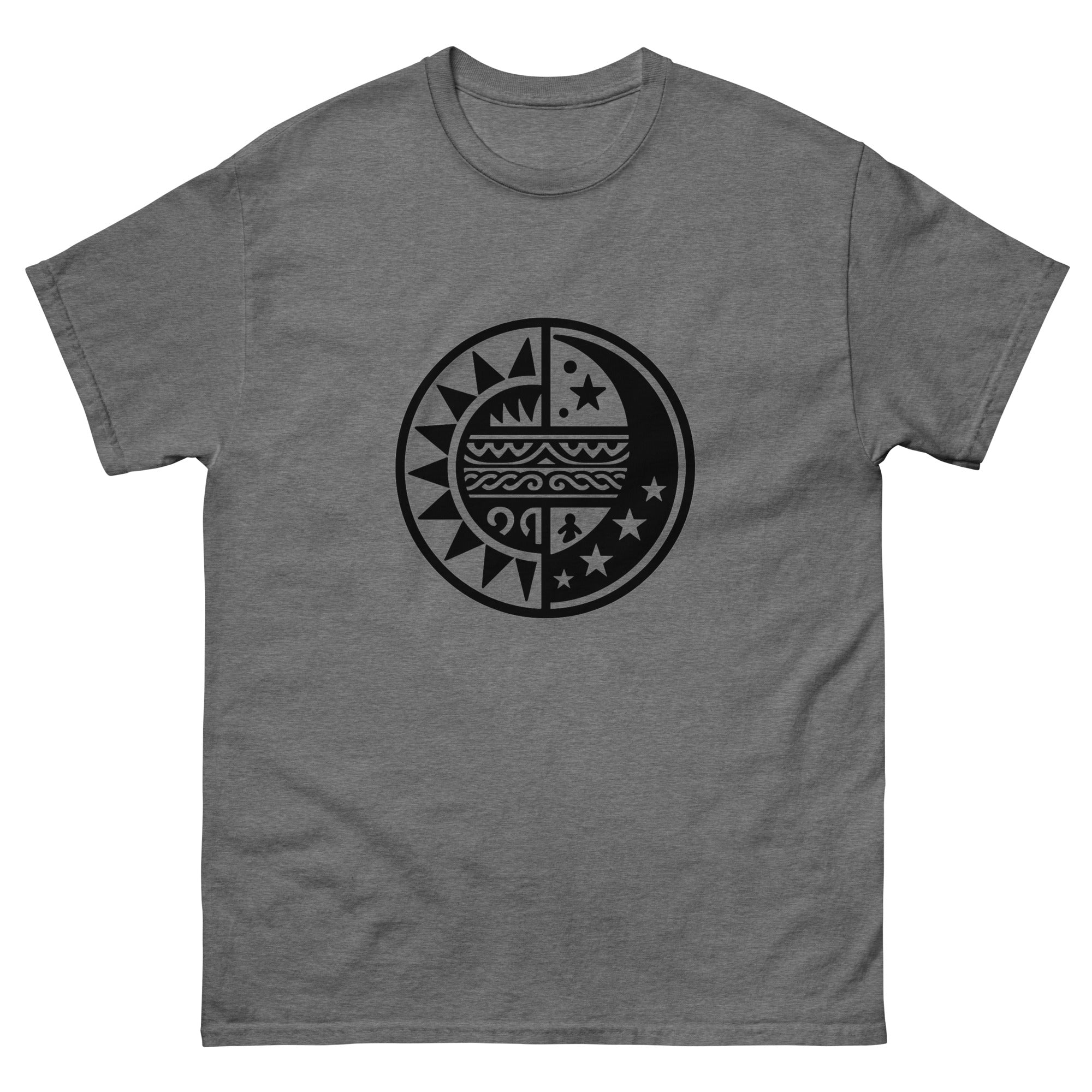 La Mahina Sun Moon Hawaiian t-shirt design on a Graphite Heather unisex tee