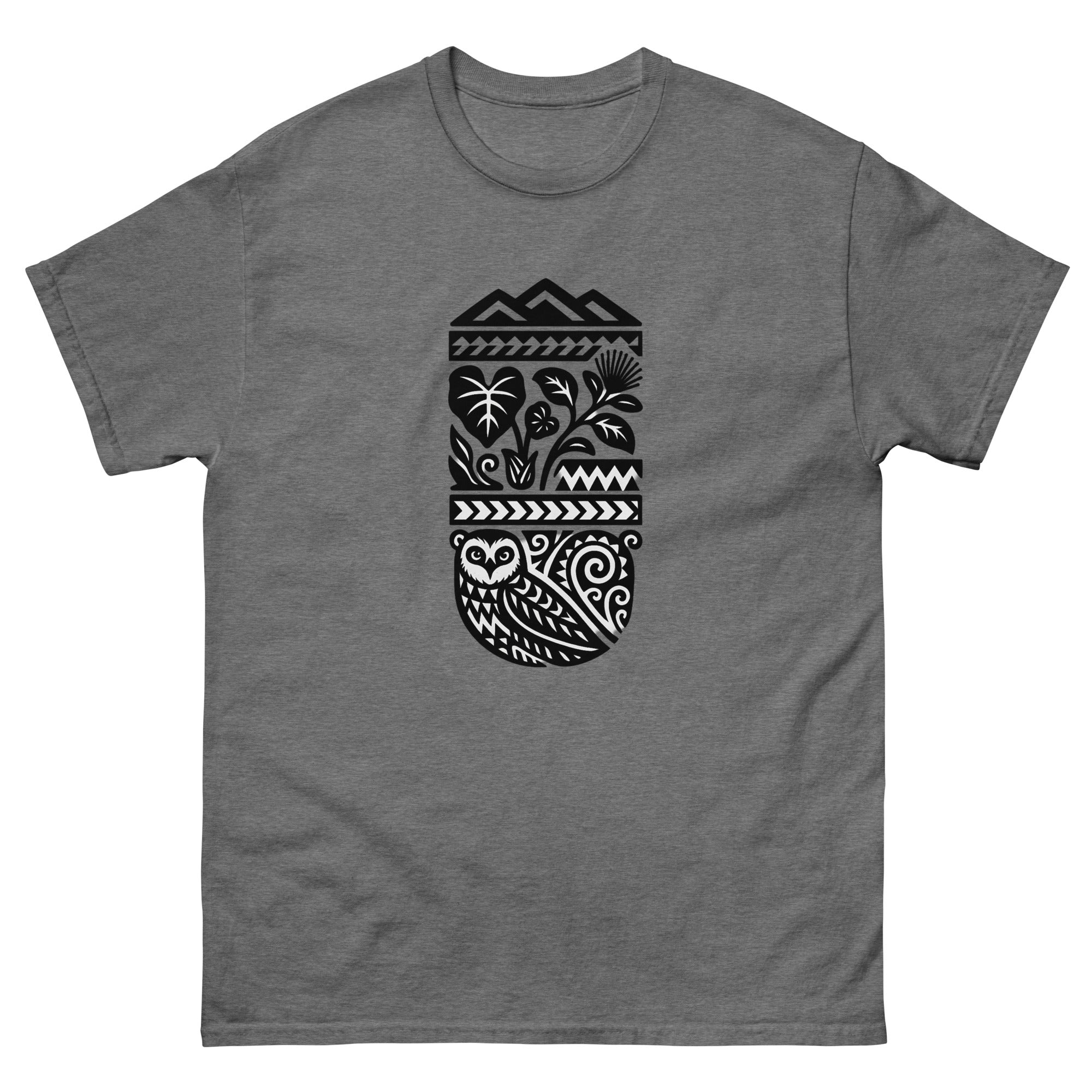 Half Sleeve Land Hawaiian t-shirt design on a Graphite Heather unisex tee