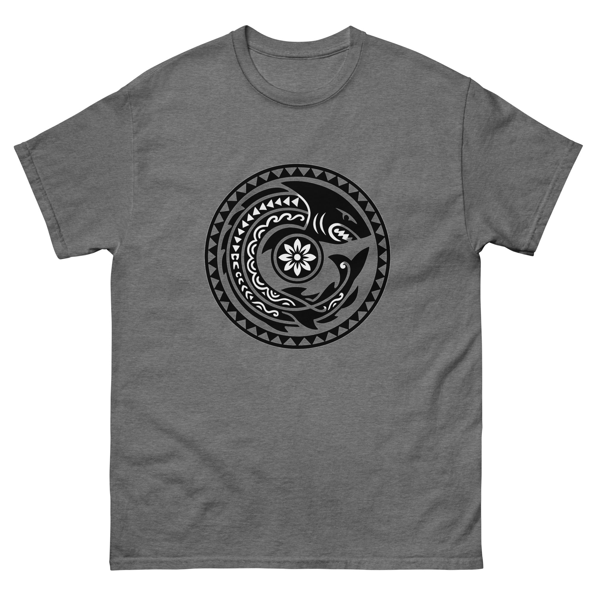 Mano Aumakua Medallion Hawaiian t-shirt design on a Graphite Heather unisex tee