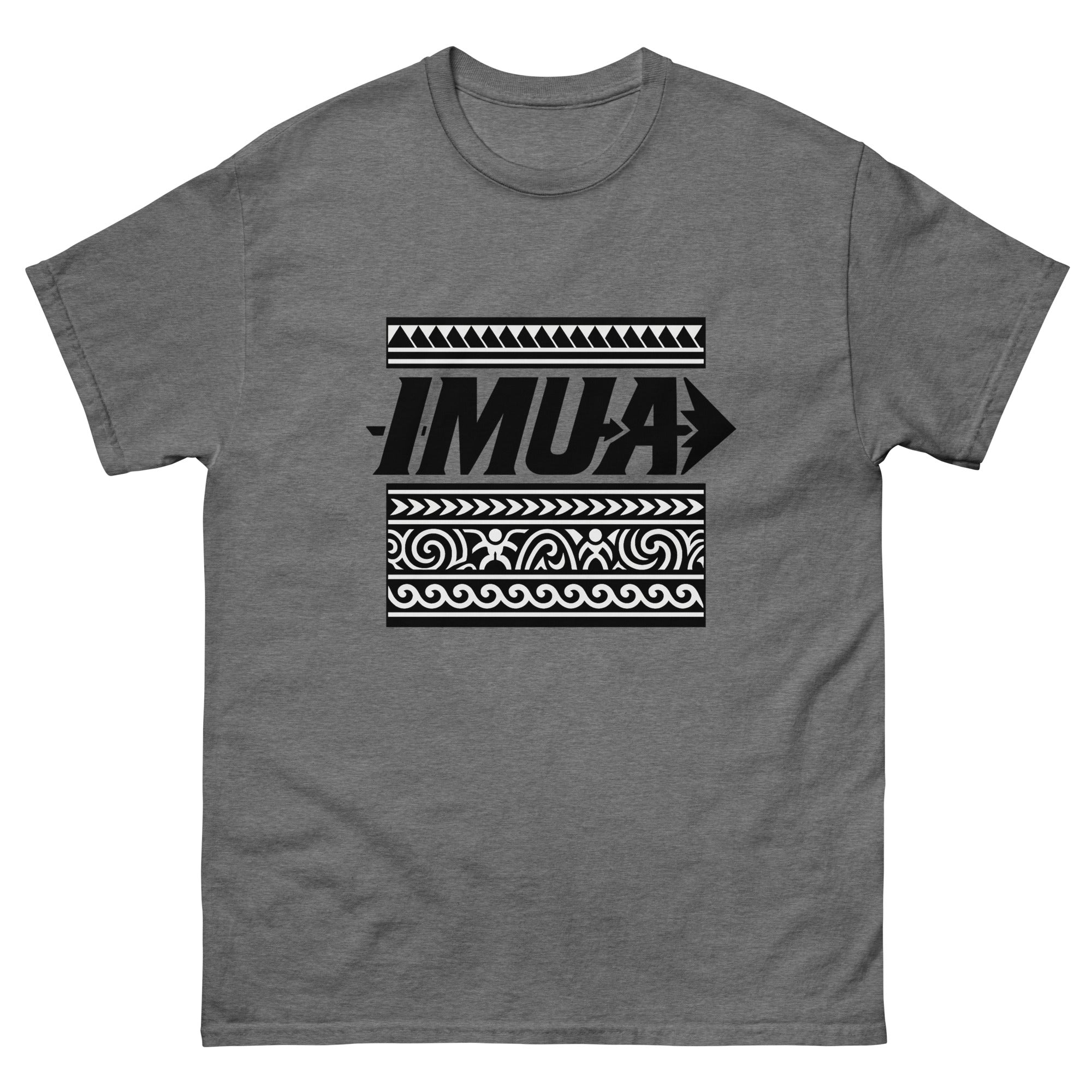Imua Hawaiian t-shirt design on a Graphite Heather unisex tee