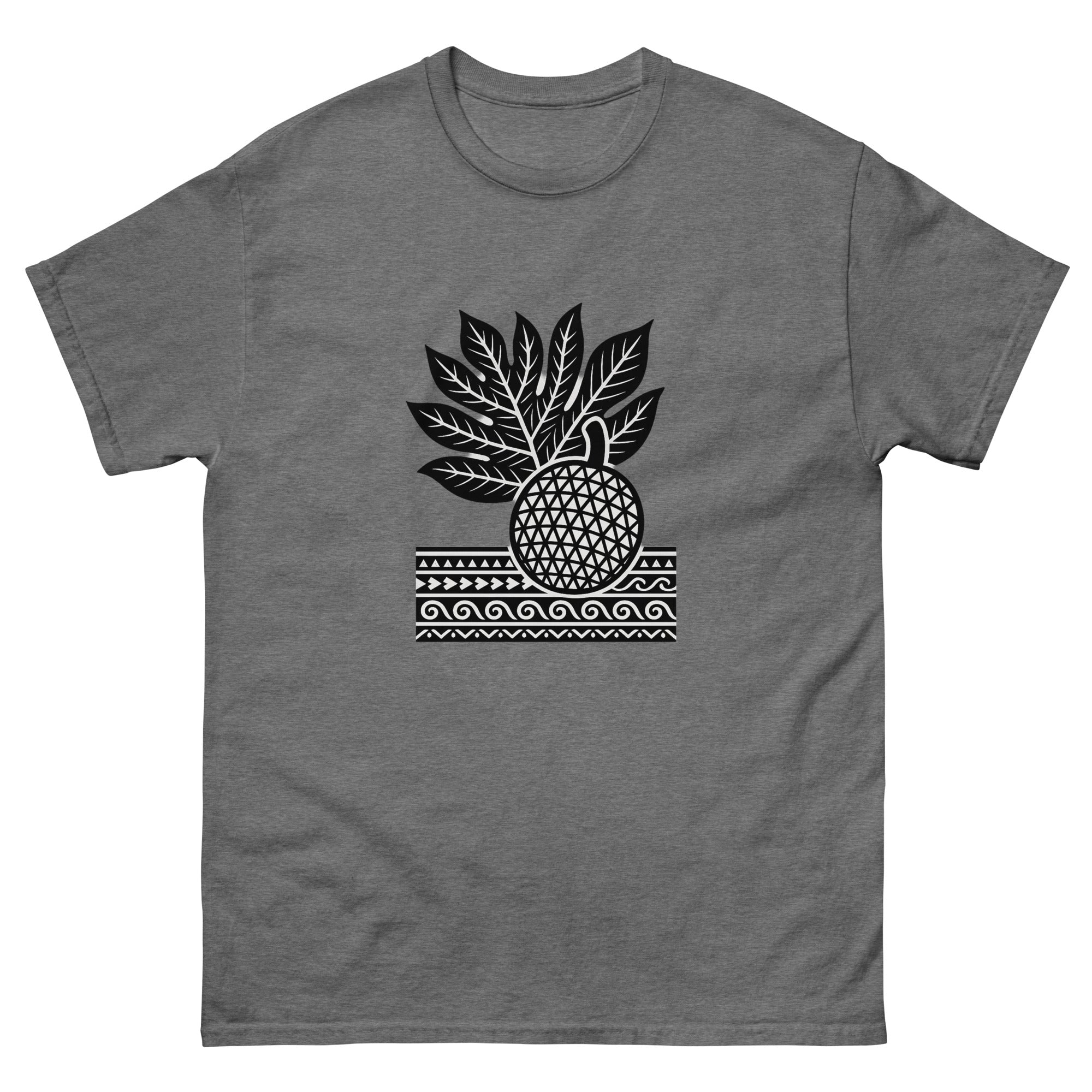 Ulu Breadfruit Hawaiian t-shirt design on a Graphite Heather unisex tee