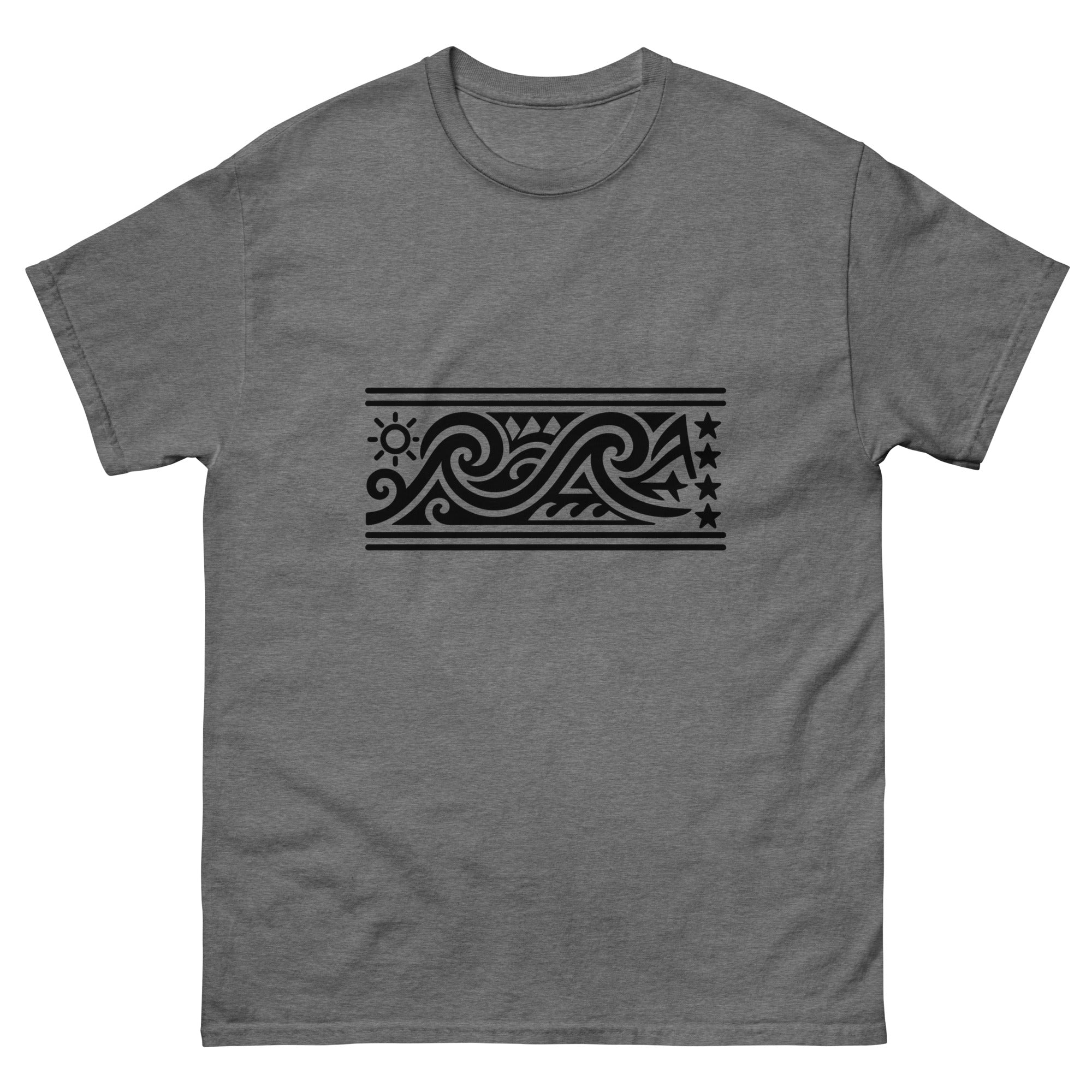Ocean Wave Band Hawaiian t-shirt design on a Graphite Heather unisex tee