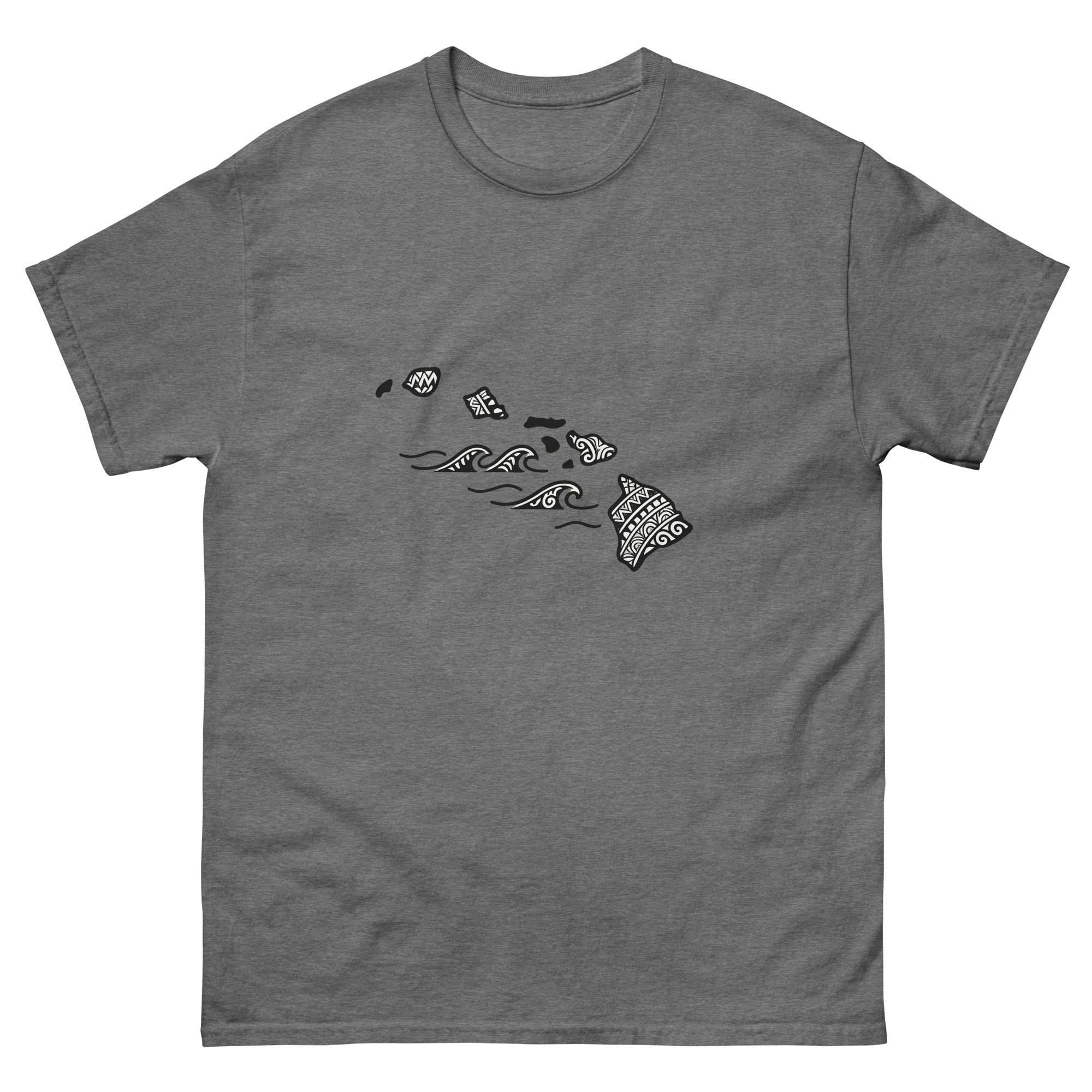 Hawaiian Islands Kakau Hawaiian t-shirt design on a Graphite Heather unisex tee