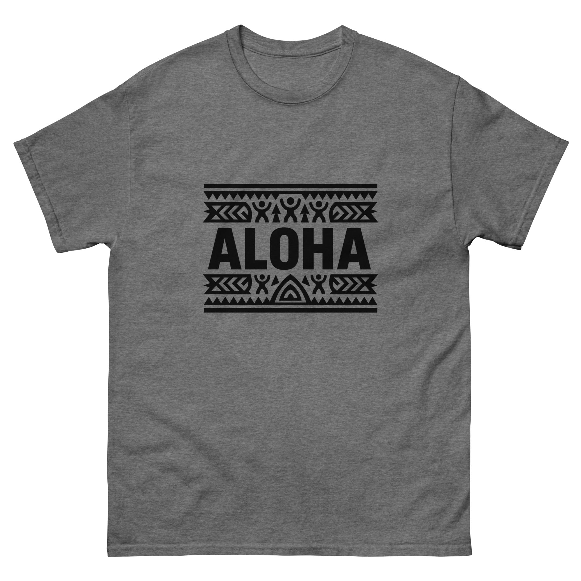 Aloha Pattern Band Hawaiian t-shirt design on a Graphite Heather unisex tee