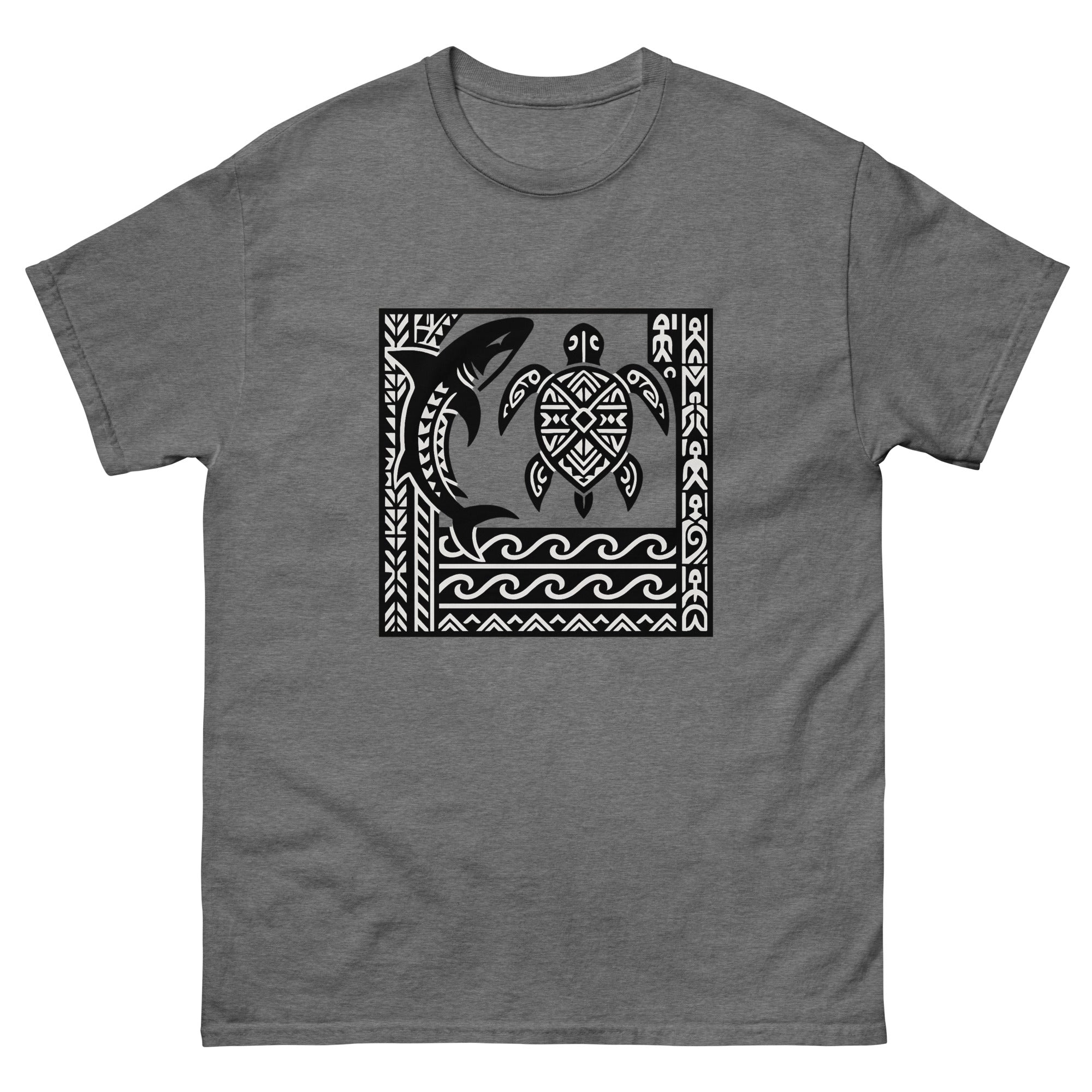 Aumakua Composition Hawaiian t-shirt design on a Graphite Heather unisex tee