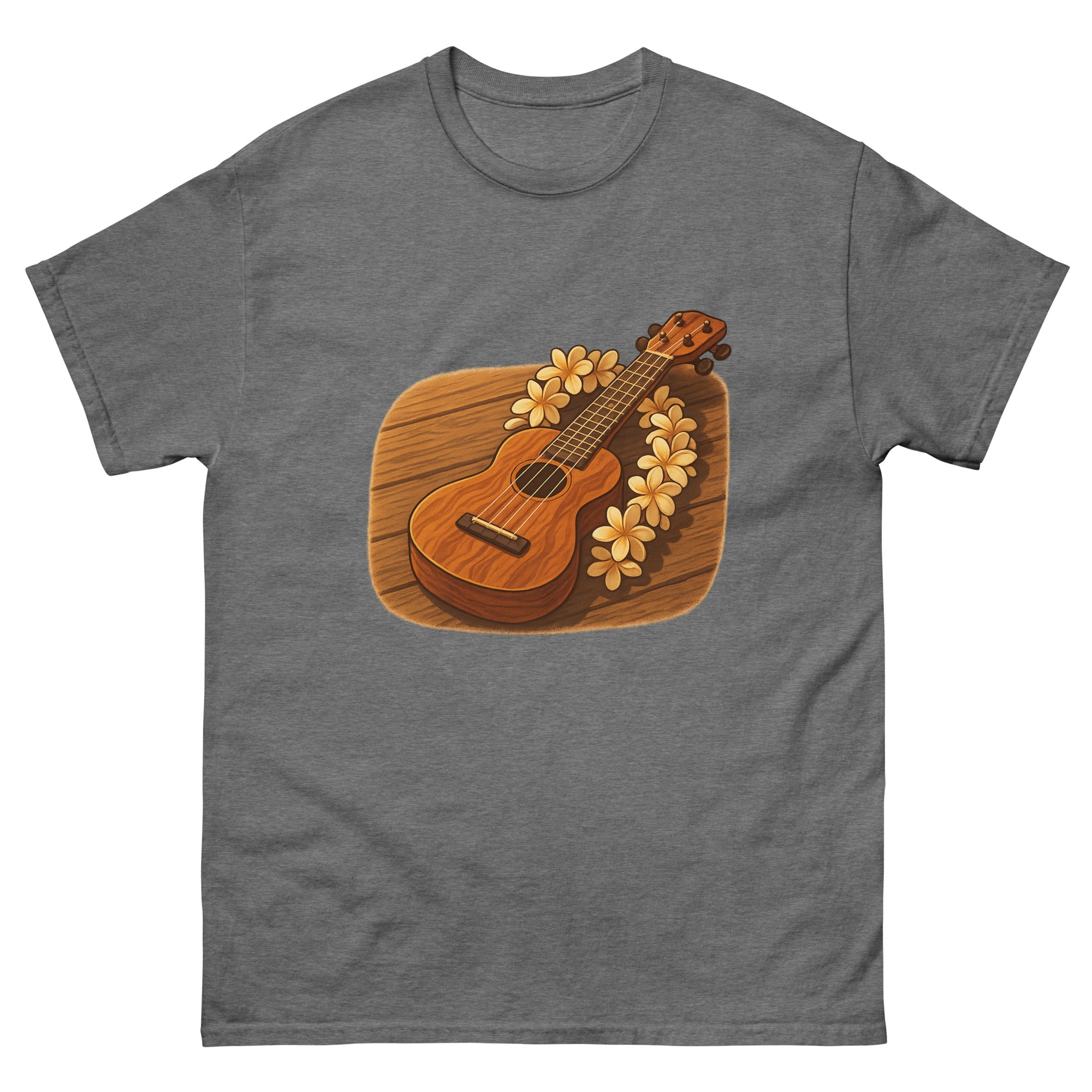 Ukulele And Lei Hawaiian t-shirt design on a Graphite Heather unisex tee