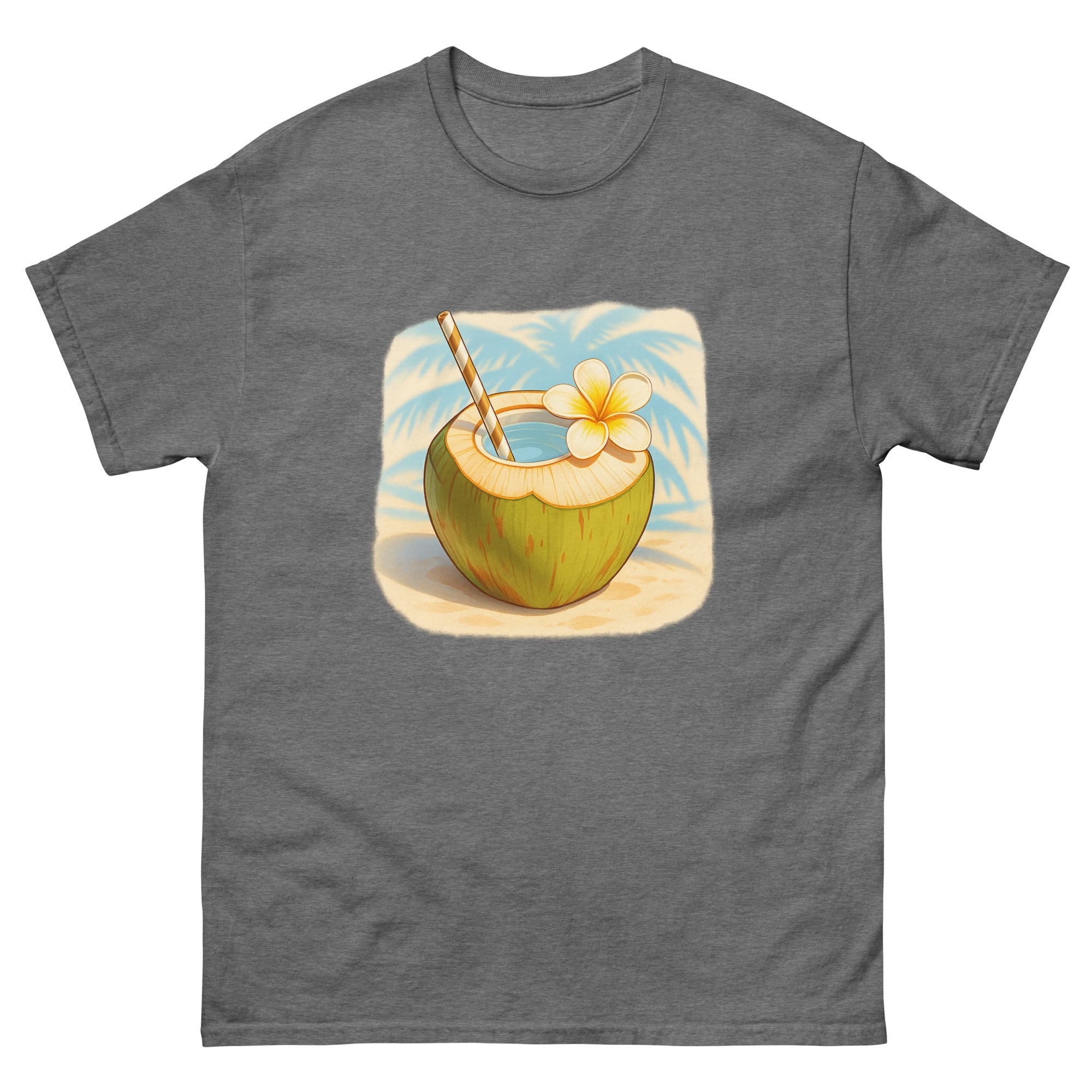 Coconut Drink Hawaiian t-shirt design on a Graphite Heather unisex tee