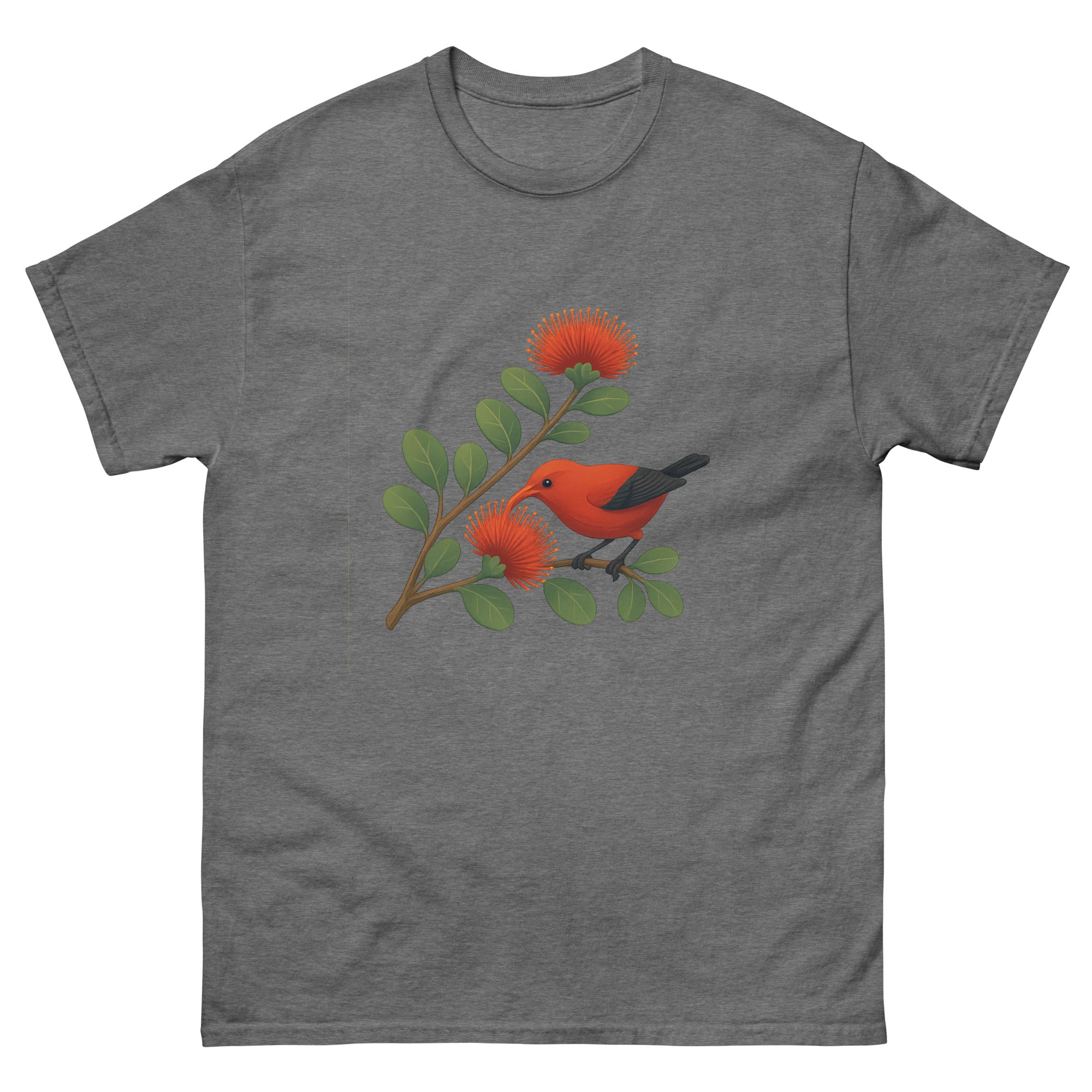 Ohia Lehua And Iiwi Hawaiian t-shirt design on a Graphite Heather unisex tee
