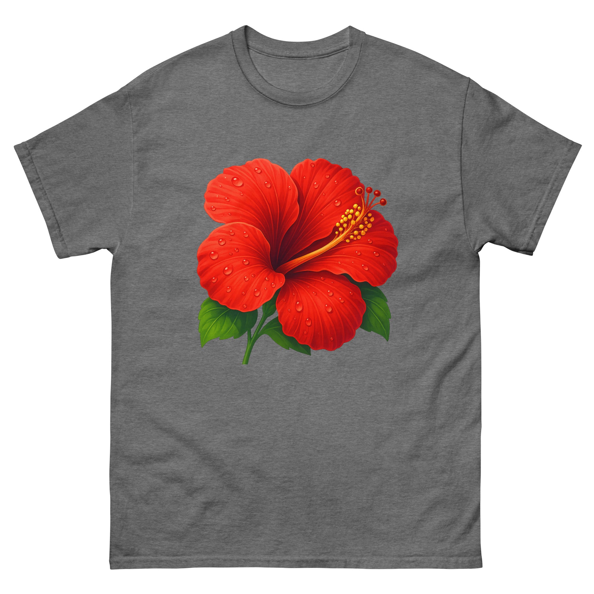 Hibiscus Macro Hawaiian t-shirt design on a Graphite Heather unisex tee