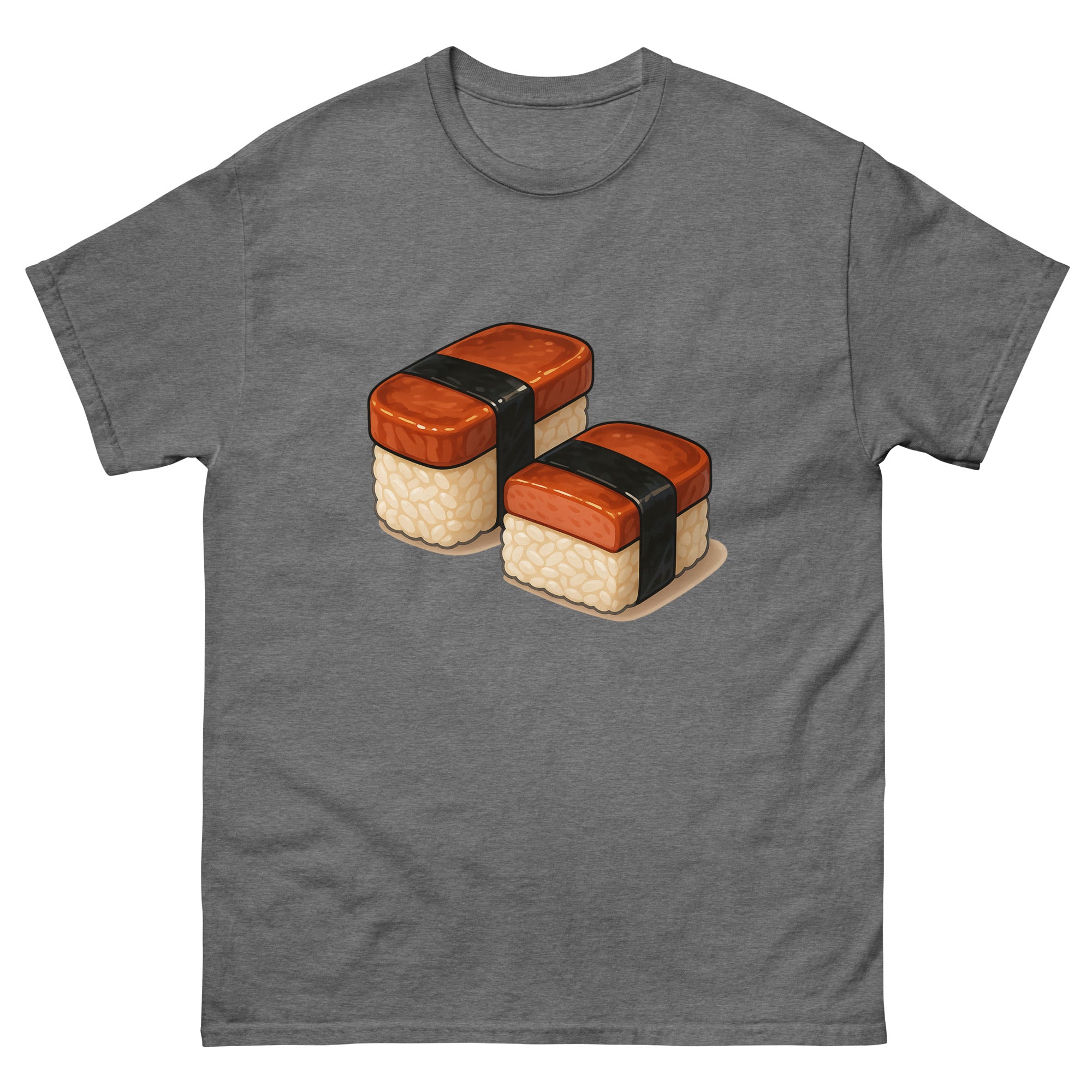 Spam Musubi Hawaiian t-shirt design on a Graphite Heather unisex tee
