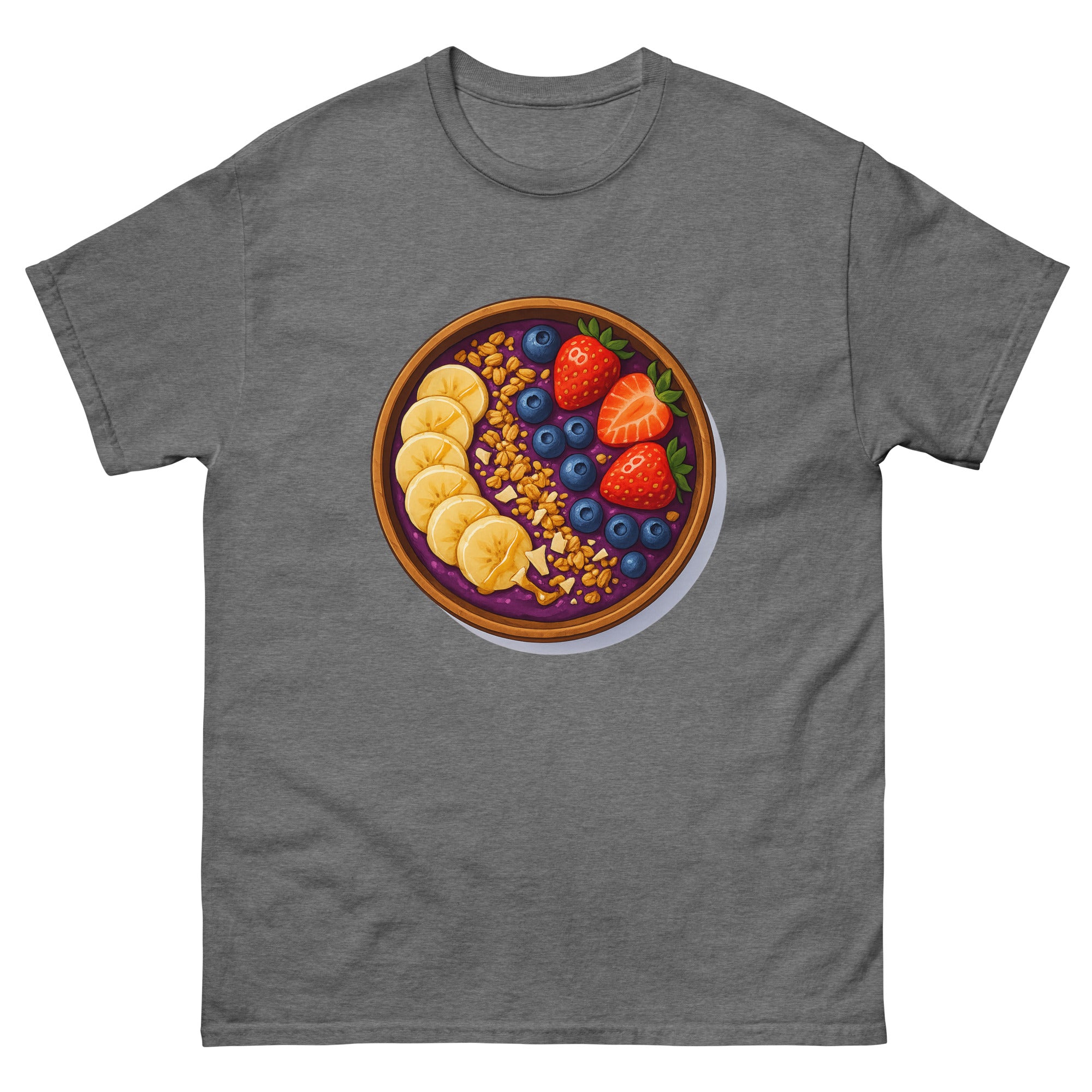 Acai Bowl Hawaiian t-shirt design on a Graphite Heather unisex tee