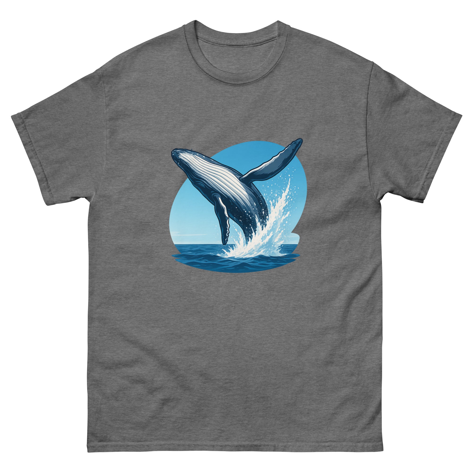 Whale Breach Hawaiian t-shirt design on a Graphite Heather unisex tee