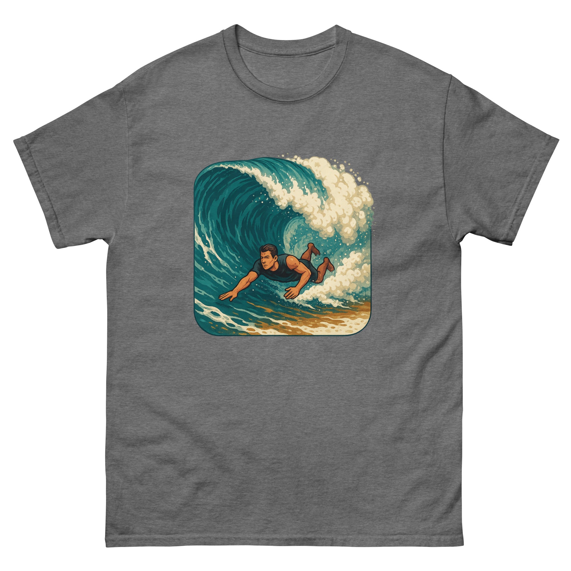 Bodysurf Shorebreak Hawaiian t-shirt design on a Graphite Heather unisex tee
