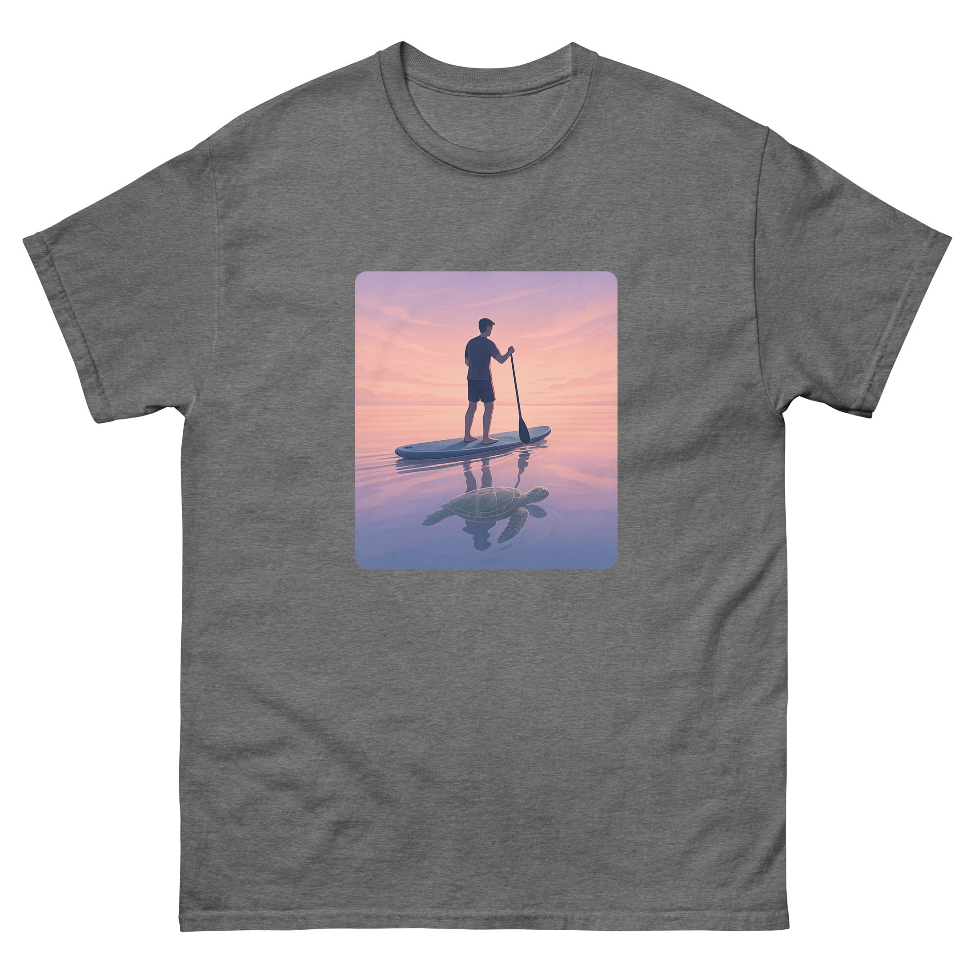 Sup At Dawn Hawaiian t-shirt design on a Graphite Heather unisex tee