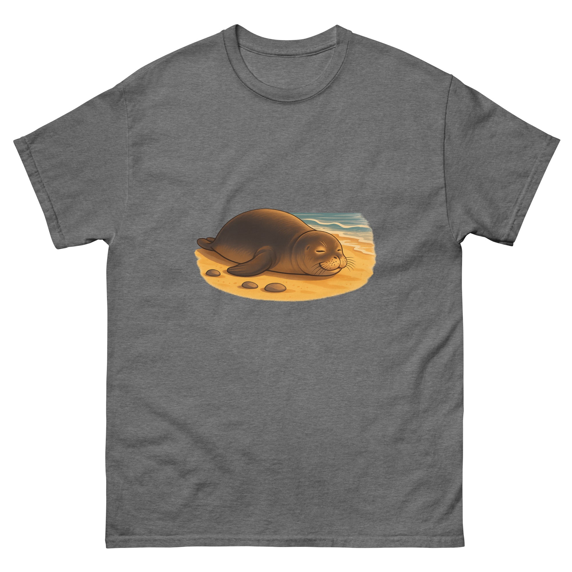 Hawaiian Monk Seal Hawaiian t-shirt design on a Graphite Heather unisex tee