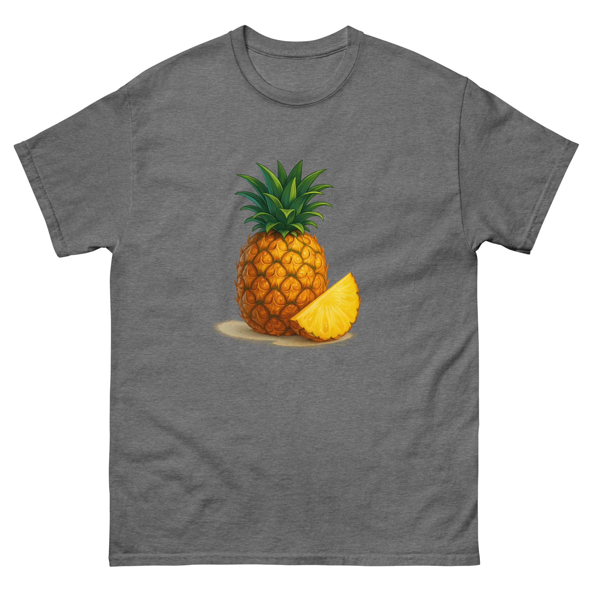Pineapple Still Life Hawaiian t-shirt design on a Graphite Heather unisex tee