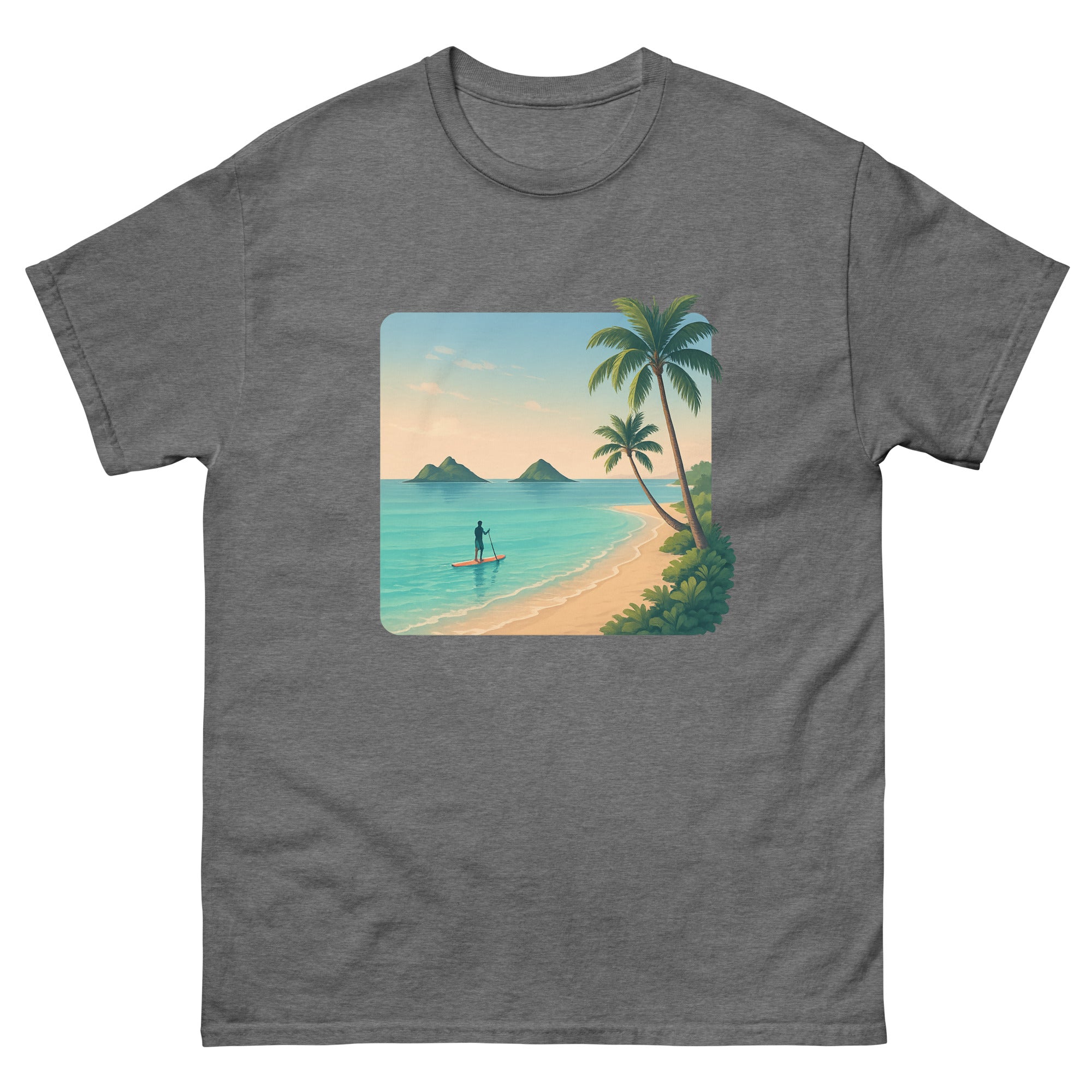 Lanikai Mokulua Hawaiian t-shirt design on a Graphite Heather unisex tee