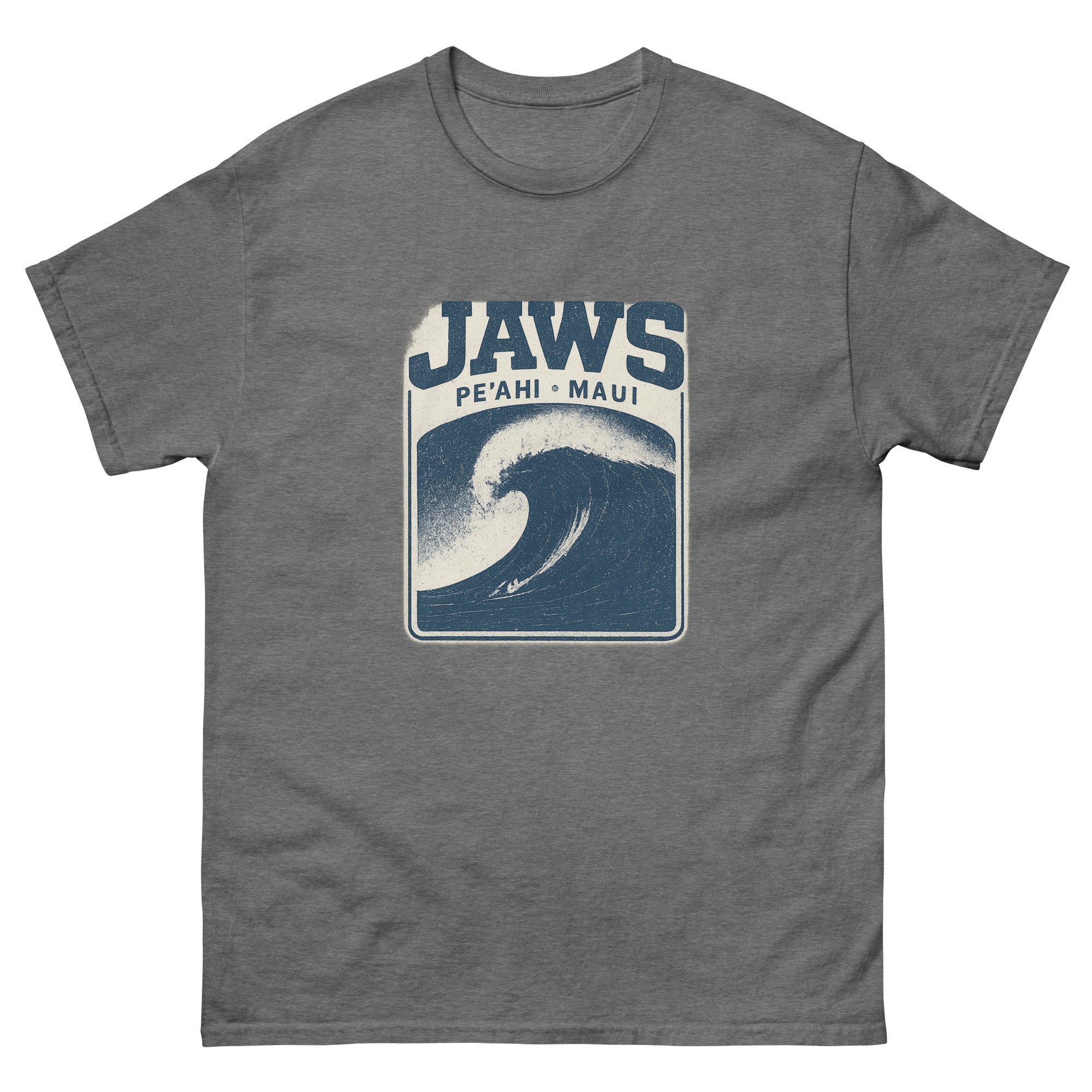 Jaws Peahi Hawaiian t-shirt design on a Graphite Heather unisex tee