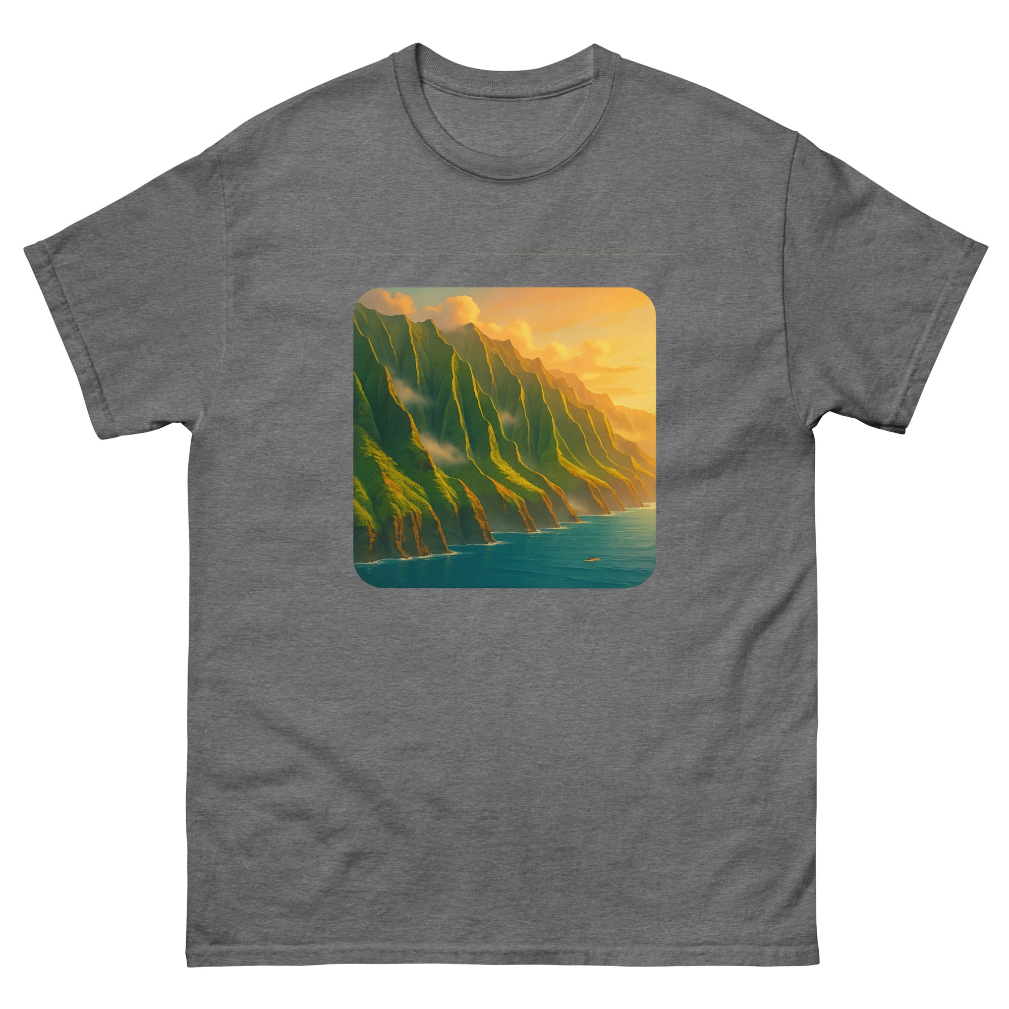 Na Pali Coast Hawaiian t-shirt design on a Graphite Heather unisex tee