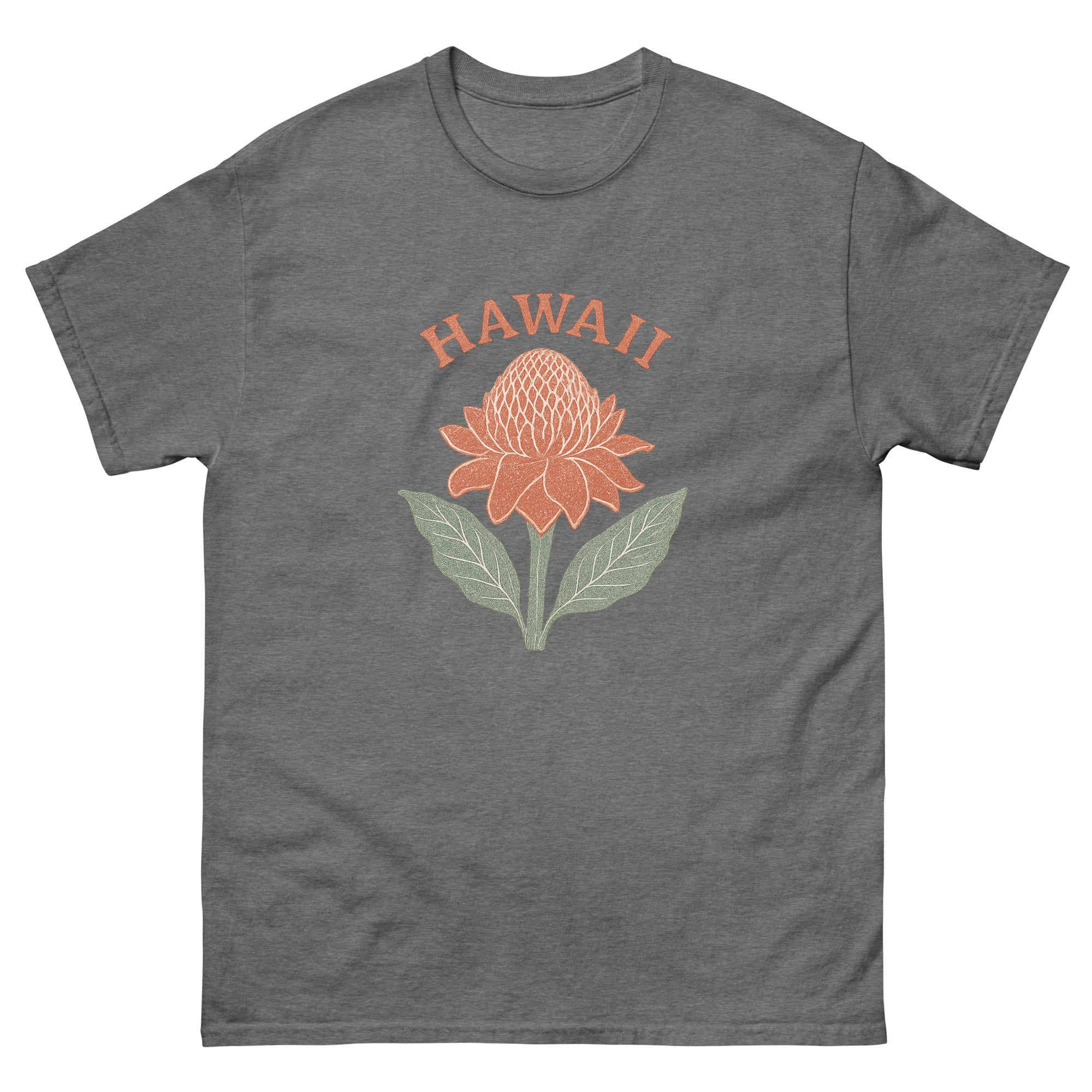 Red Ginger Hawaiian t-shirt design on a Graphite Heather unisex tee