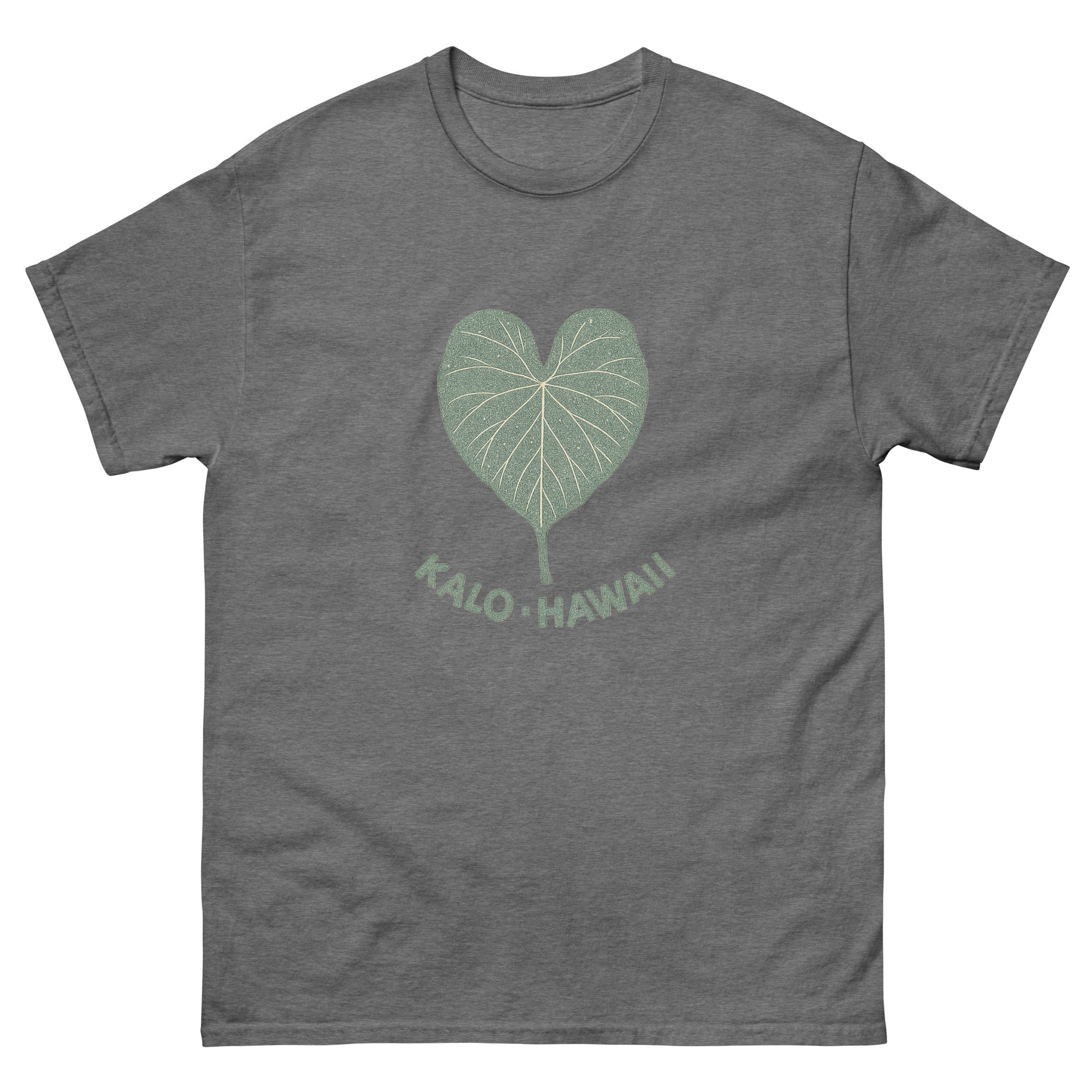 Kalo Taro Leaf Hawaiian t-shirt design on a Graphite Heather unisex tee