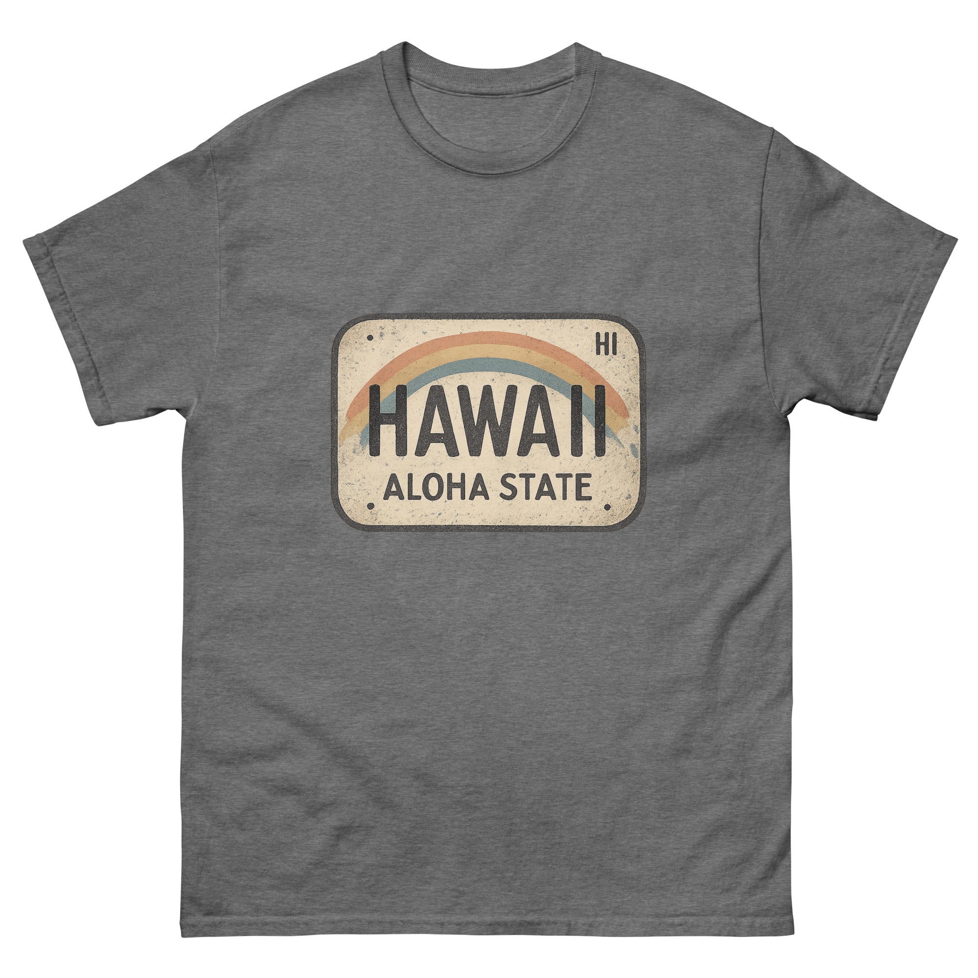 Hawaii License Plate Hawaiian t-shirt design on a Graphite Heather unisex tee