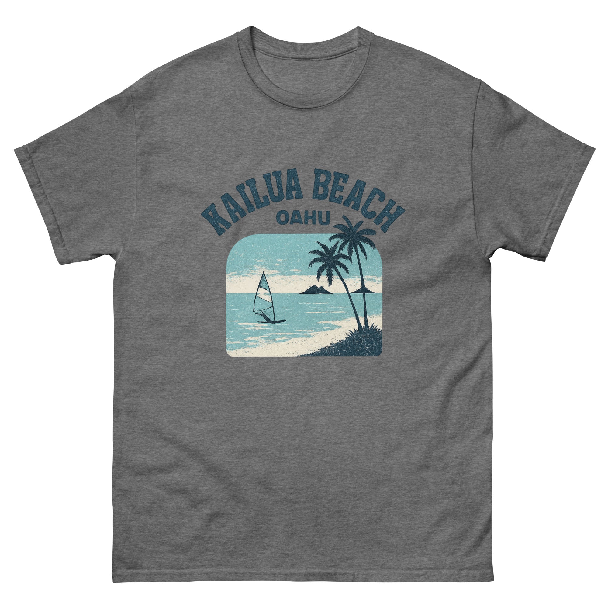 Kailua Beach Hawaiian t-shirt design on a Graphite Heather unisex tee