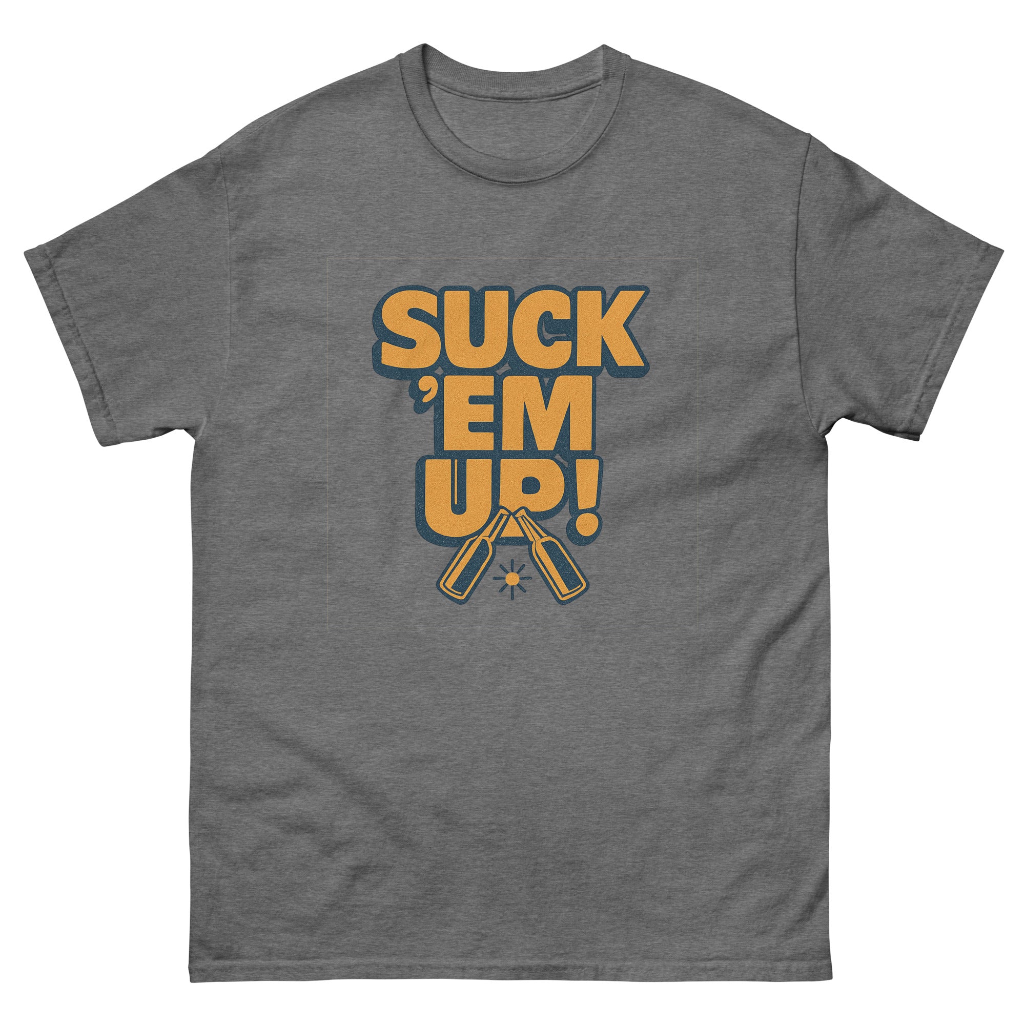 Suck Em Up Hawaiian t-shirt design on a Graphite Heather unisex tee