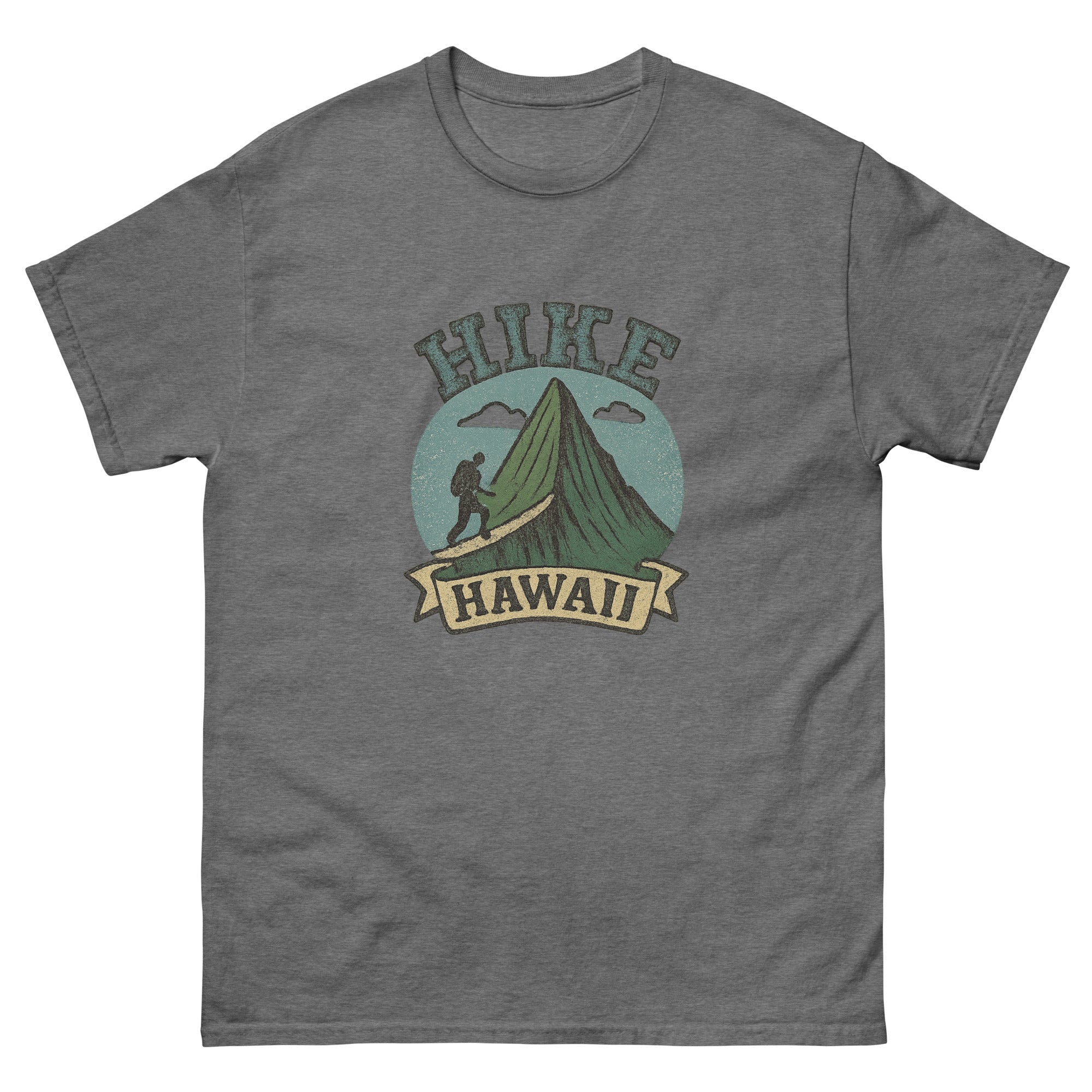 Hike Hawaii Hawaiian t-shirt design on a Graphite Heather unisex tee