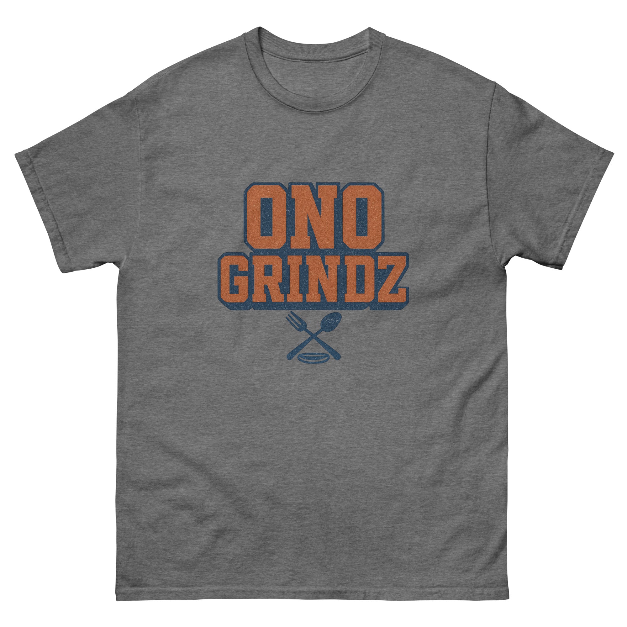 Ono Grindz Hawaiian t-shirt design on a Graphite Heather unisex tee