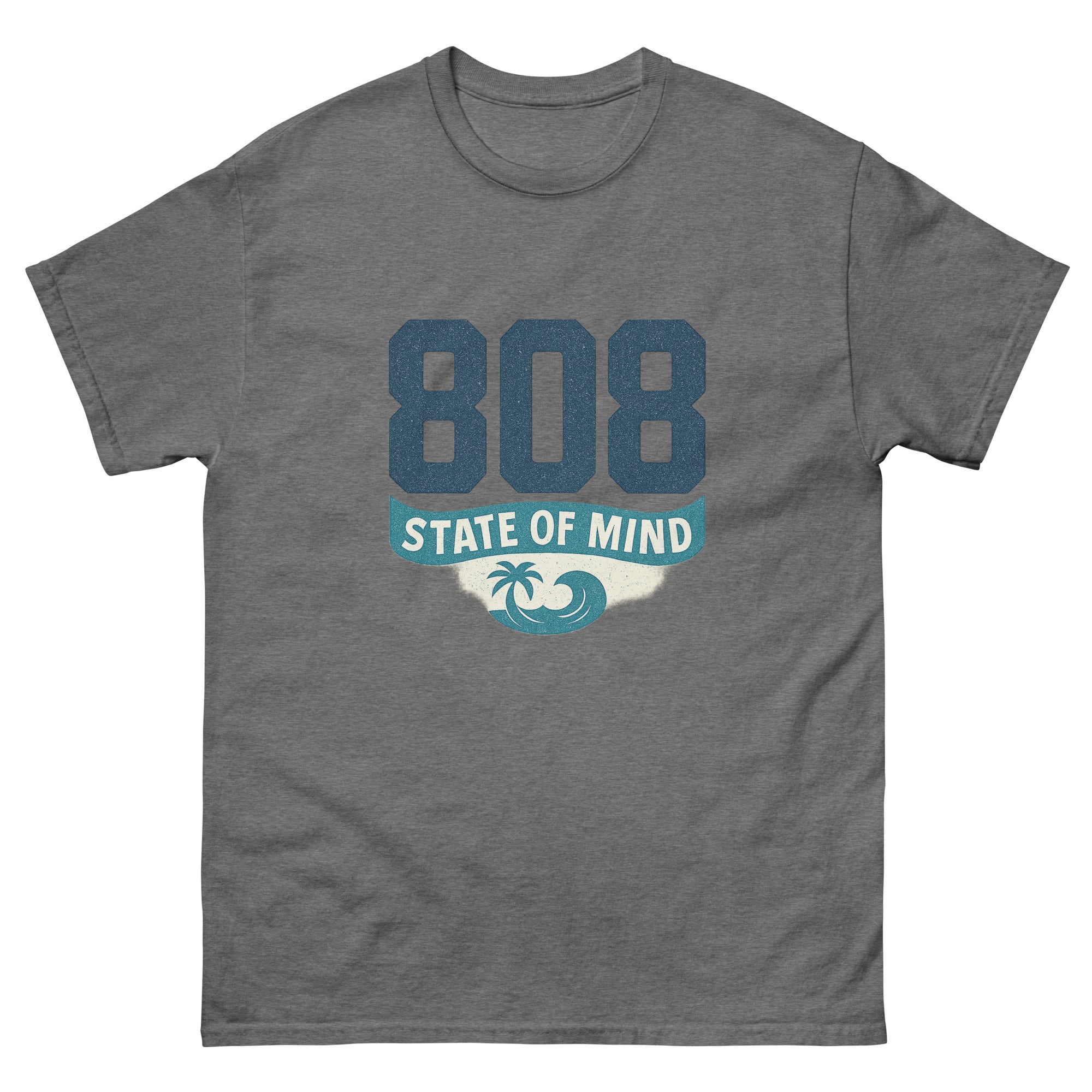 808 State Of Mind Hawaiian t-shirt design on a Graphite Heather unisex tee