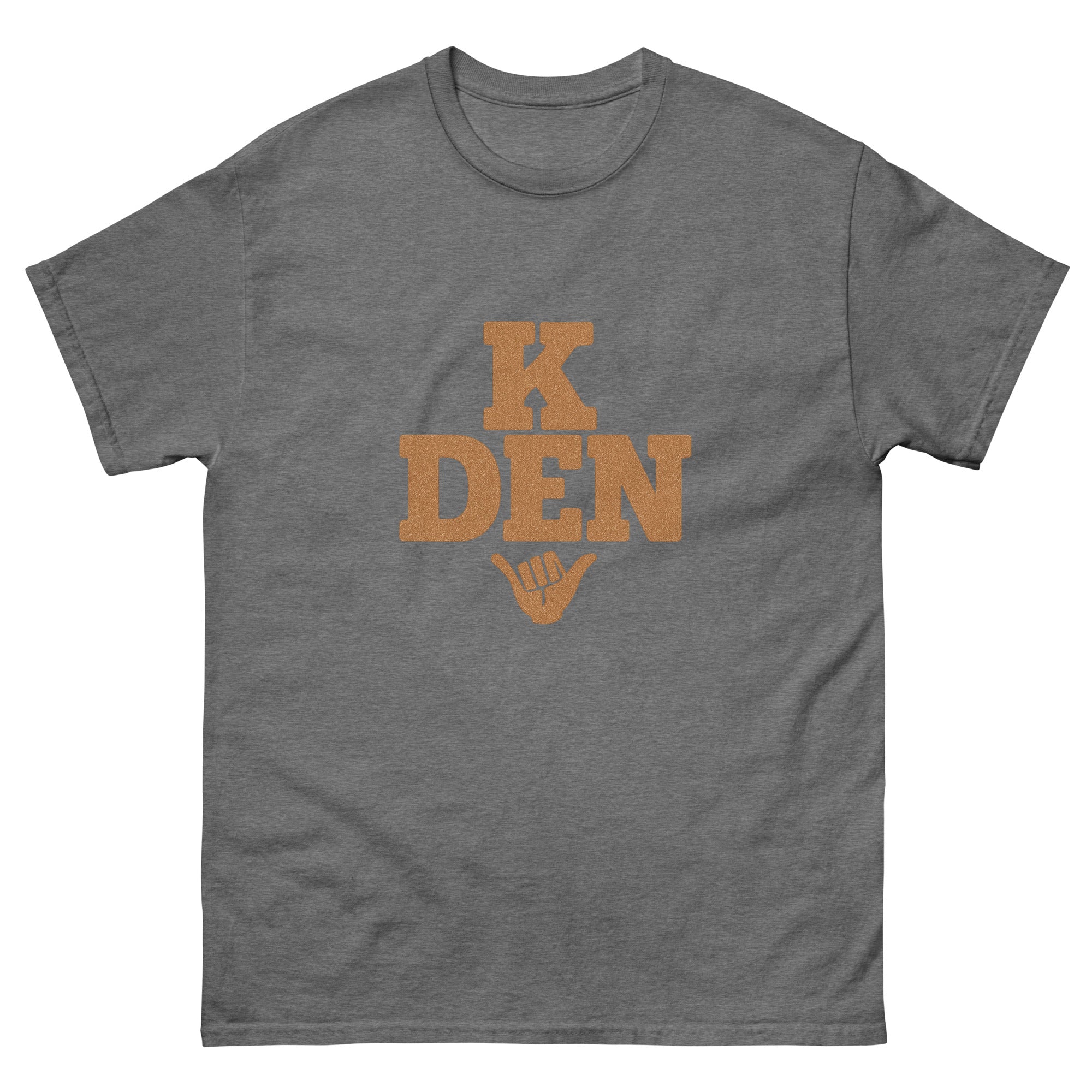 K Den Hawaiian t-shirt design on a Graphite Heather unisex tee