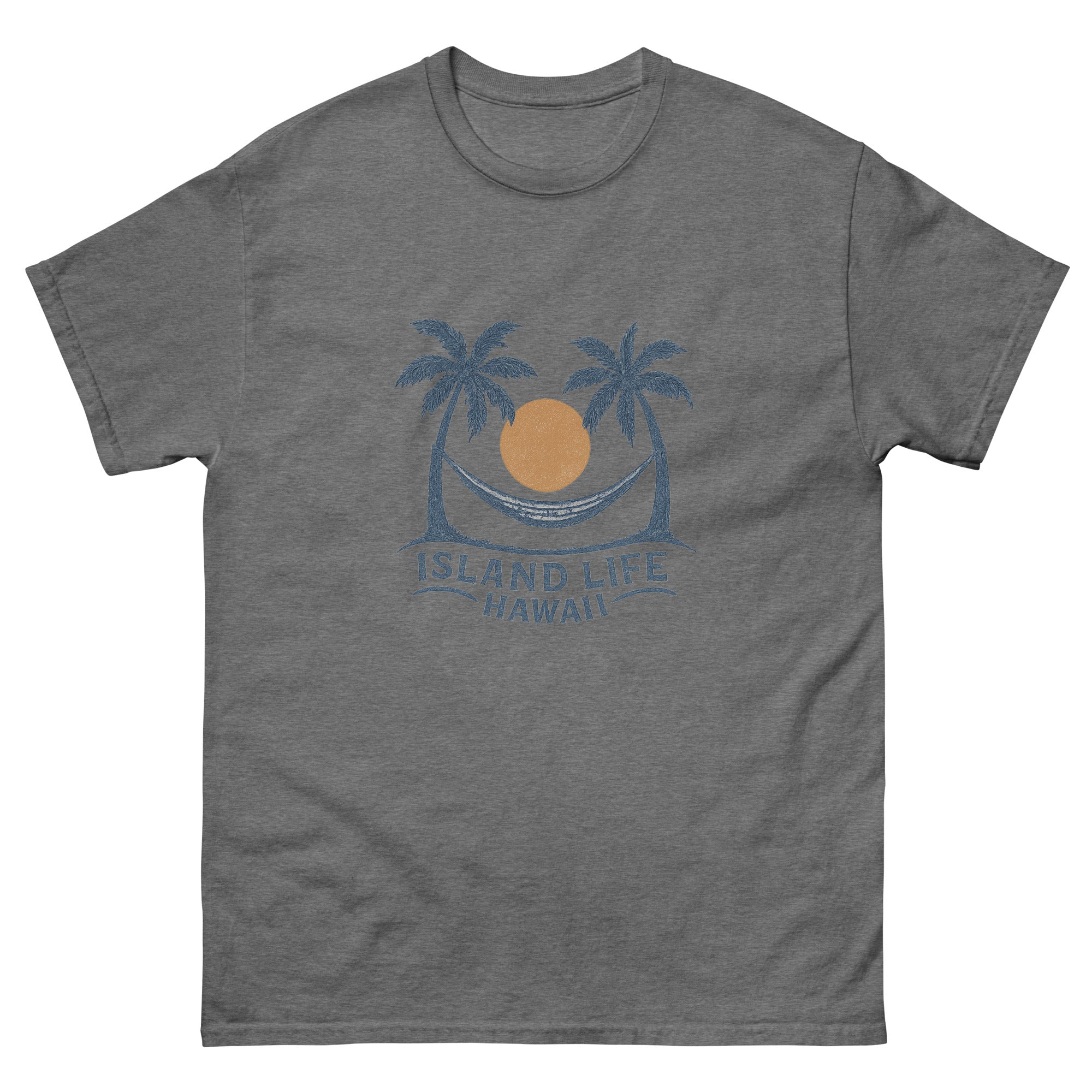 Hammock Hawaiian t-shirt design on a Graphite Heather unisex tee