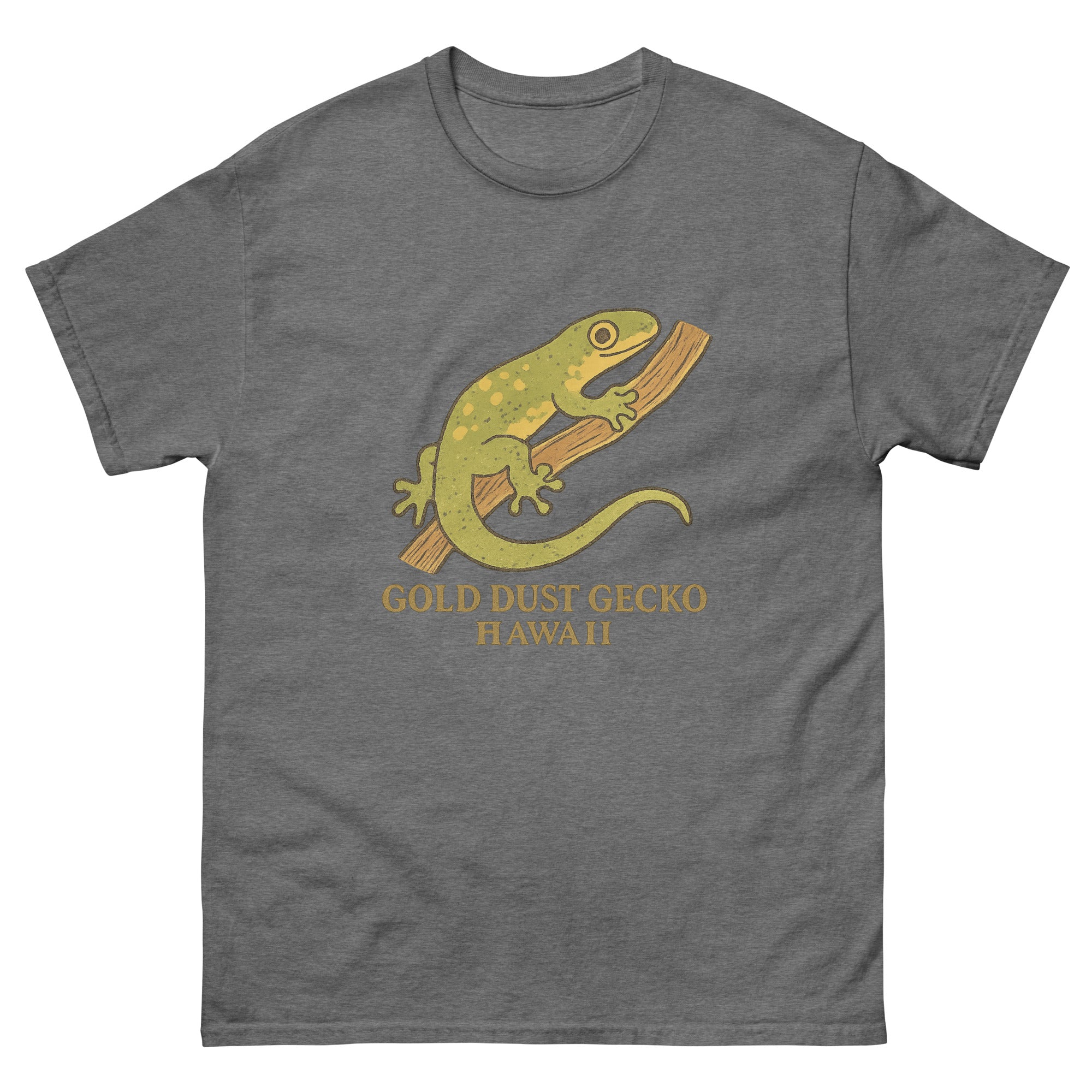 Hawaiian Gecko Hawaiian t-shirt design on a Graphite Heather unisex tee