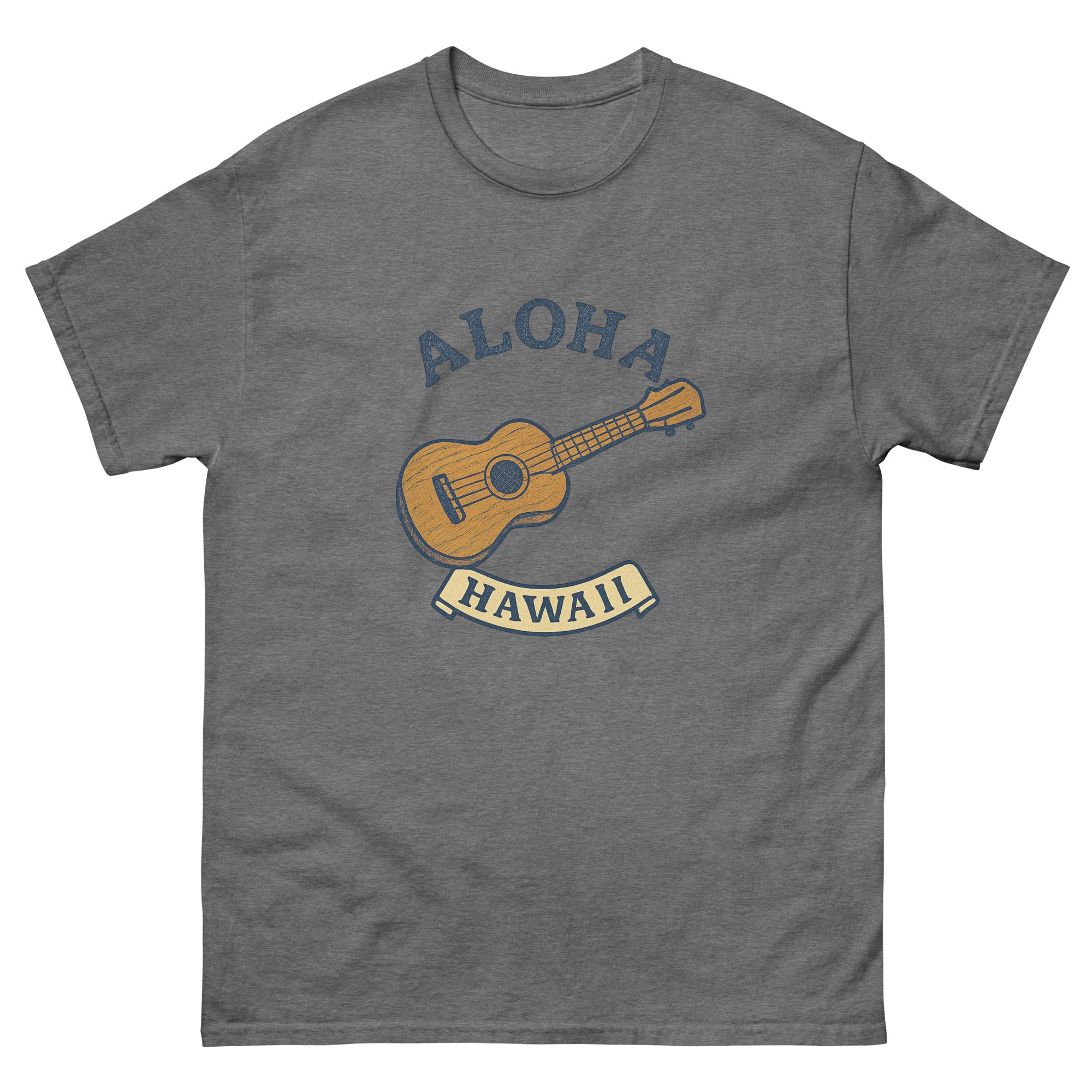 Ukulele Hawaiian t-shirt design on a Graphite Heather unisex tee