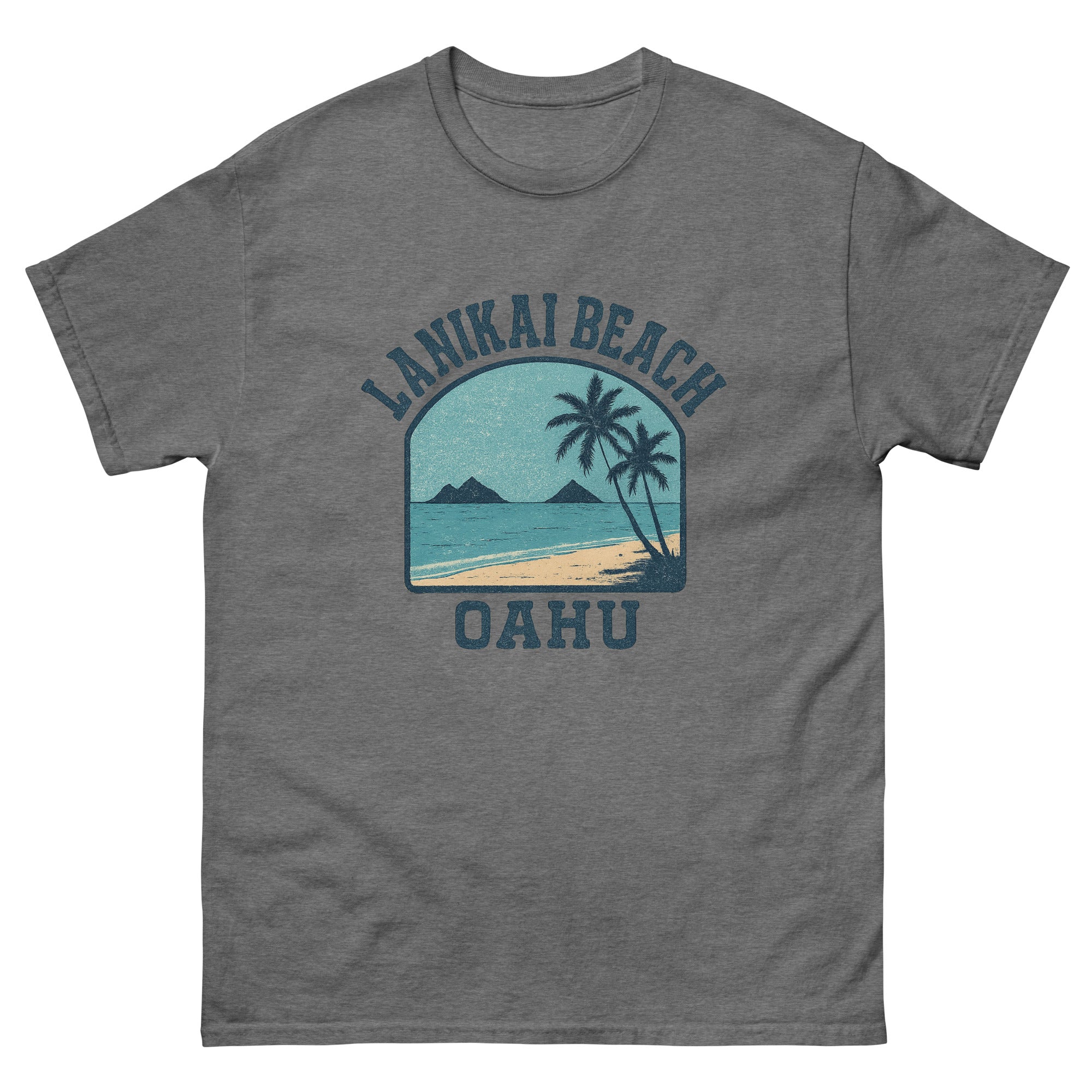 Lanikai Beach Hawaiian t-shirt design on a Graphite Heather unisex tee