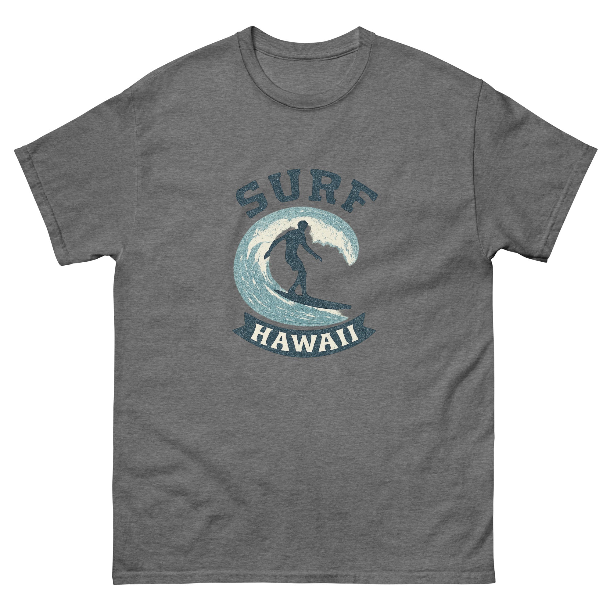 Surf Hawaii Hawaiian t-shirt design on a Graphite Heather unisex tee