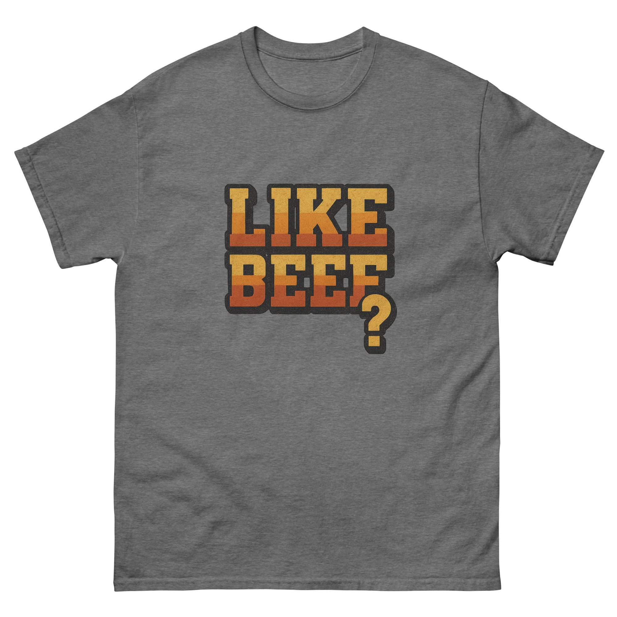 Like Beef Hawaiian t-shirt design on a Graphite Heather unisex tee