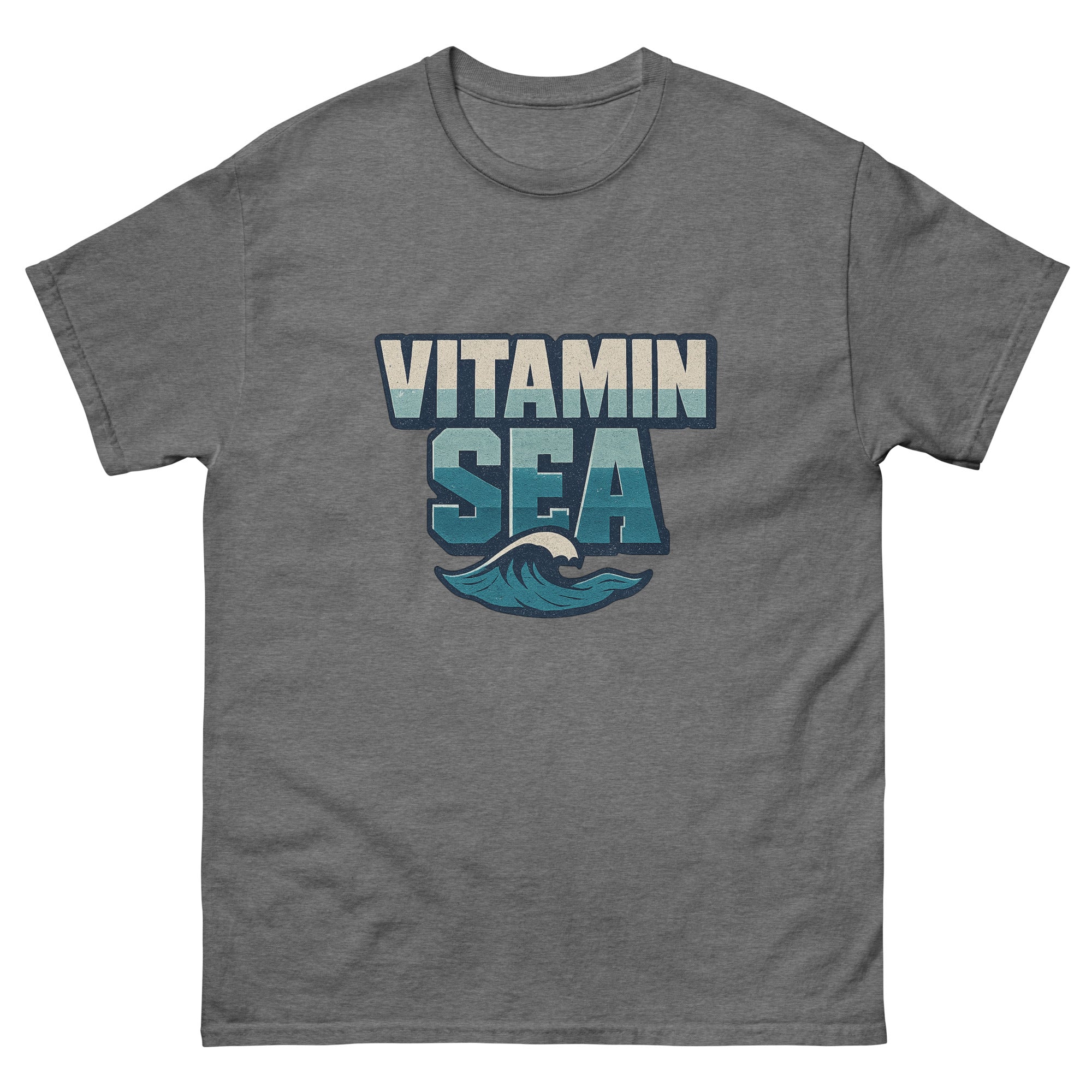 Vitamin Sea Hawaiian t-shirt design on a Graphite Heather unisex tee