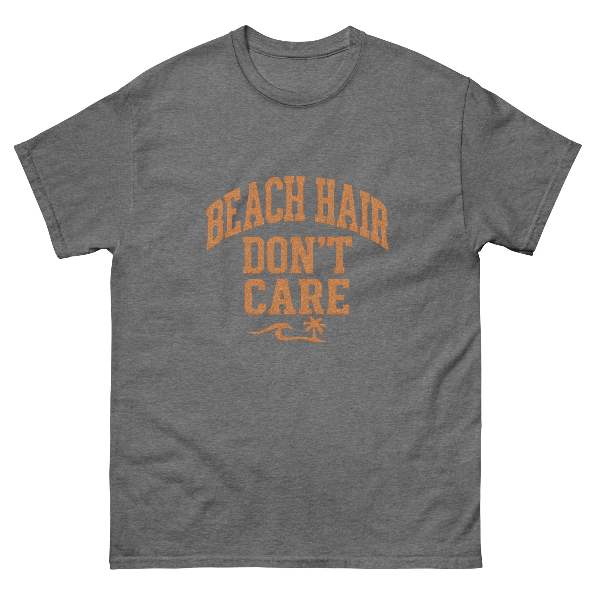 Beach Hair Dont Care Hawaiian t-shirt design on a Graphite Heather unisex tee