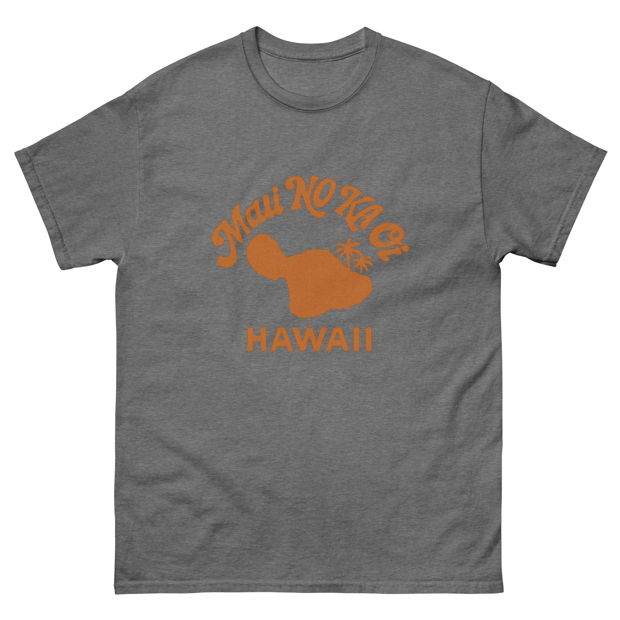 Maui No Ka Oi Hawaiian t-shirt design on a Graphite Heather unisex tee