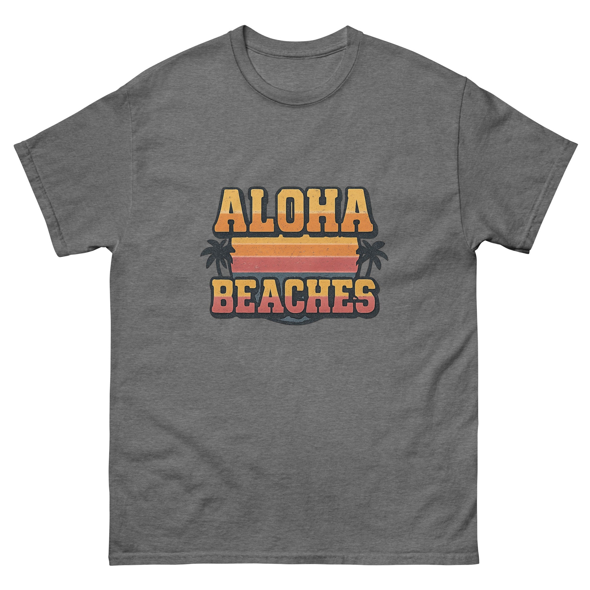 Aloha Beaches Hawaiian t-shirt design on a Graphite Heather unisex tee