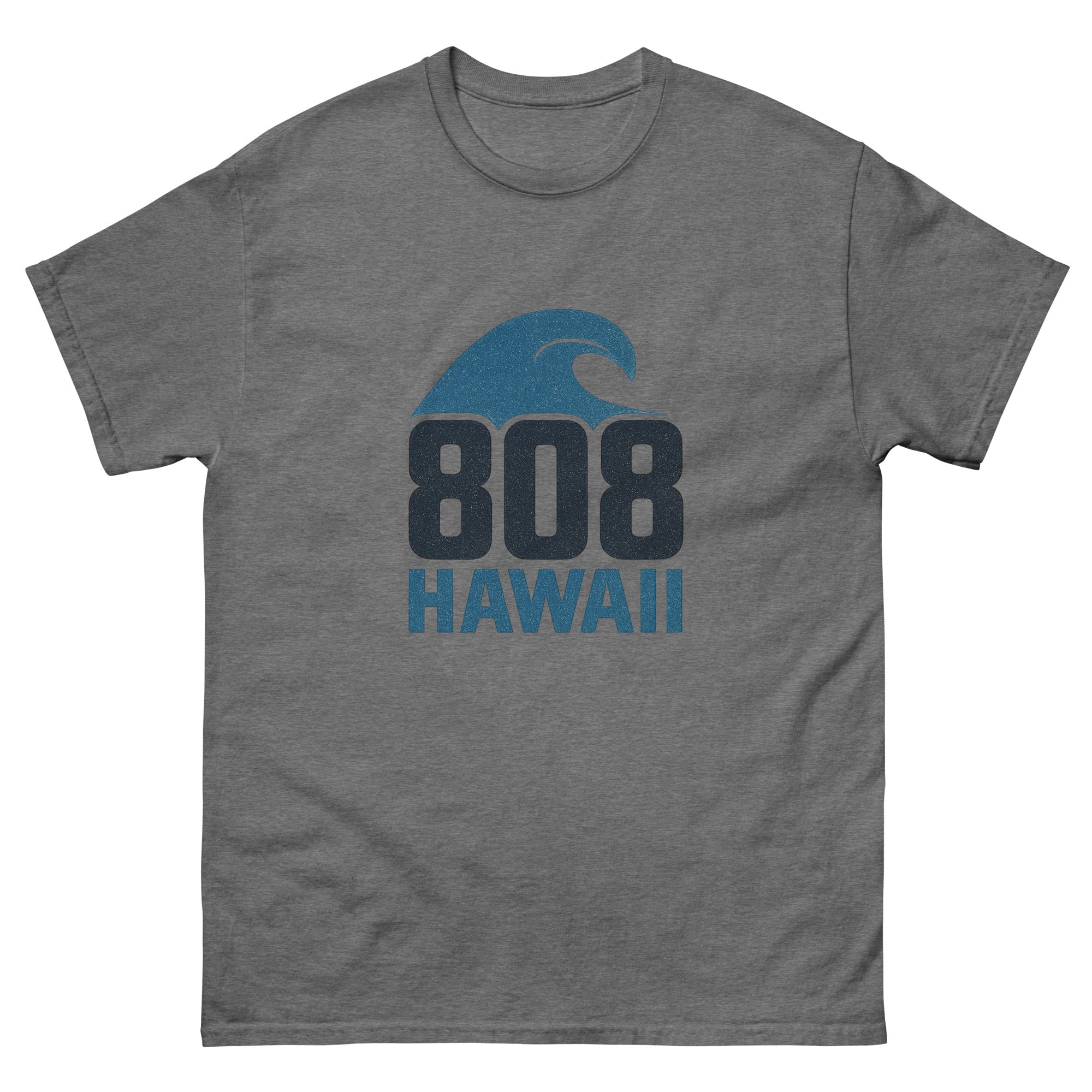 808 Wave Hawaiian t-shirt design on a Graphite Heather unisex tee
