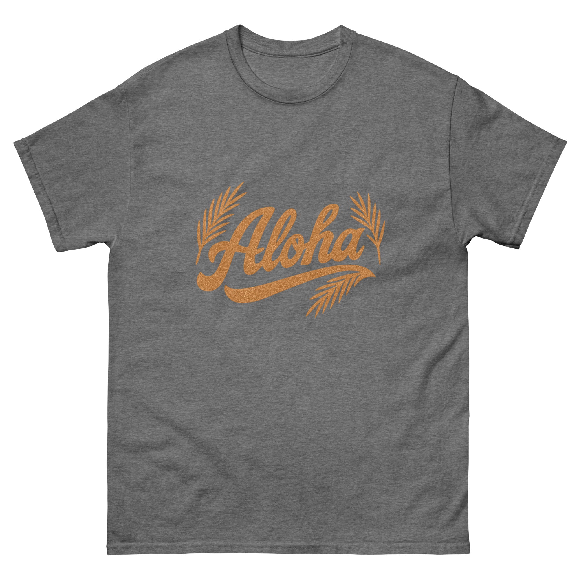 Aloha Script Hawaiian t-shirt design on a Graphite Heather unisex tee